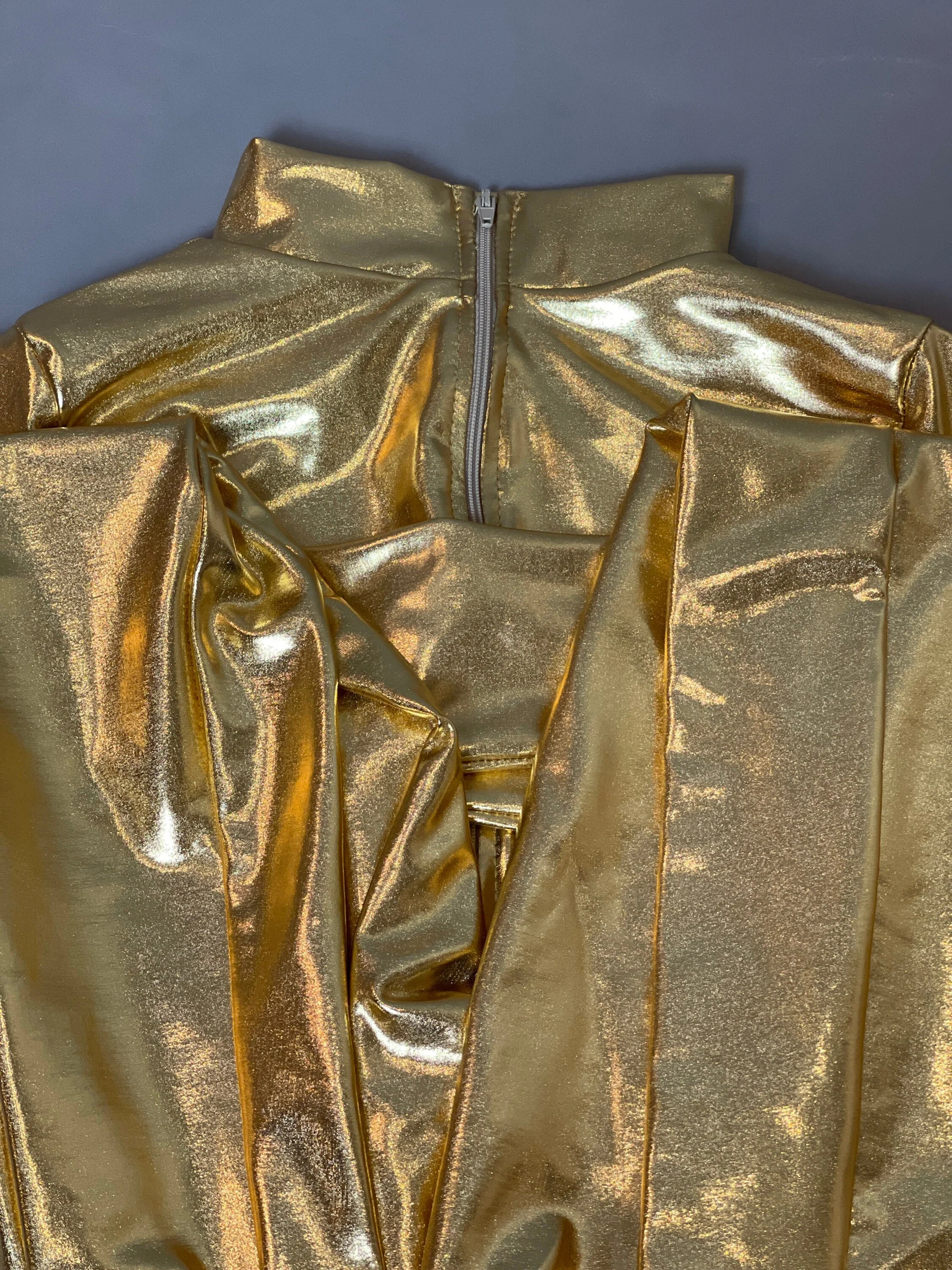 Gold Bodysuit Costume, Women Outfit, Circus, Dance, Performer, Leotard, Yoga, Spandex, Festival, Mirror Shiny Metallic Spandex - Image 8