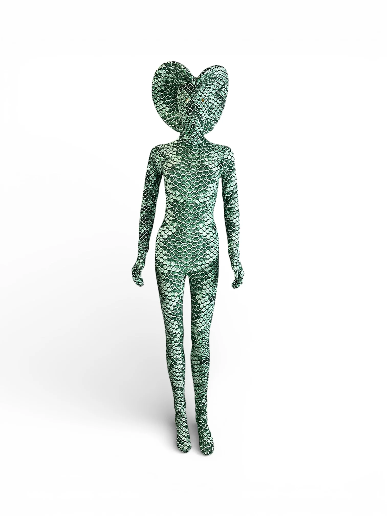Green pixel Cobra Costume, Snake Print Catsuit, Serpent Cosplay, Contortionist Outfit, Dance Unitard, Headdress, Custom Made - Image 11