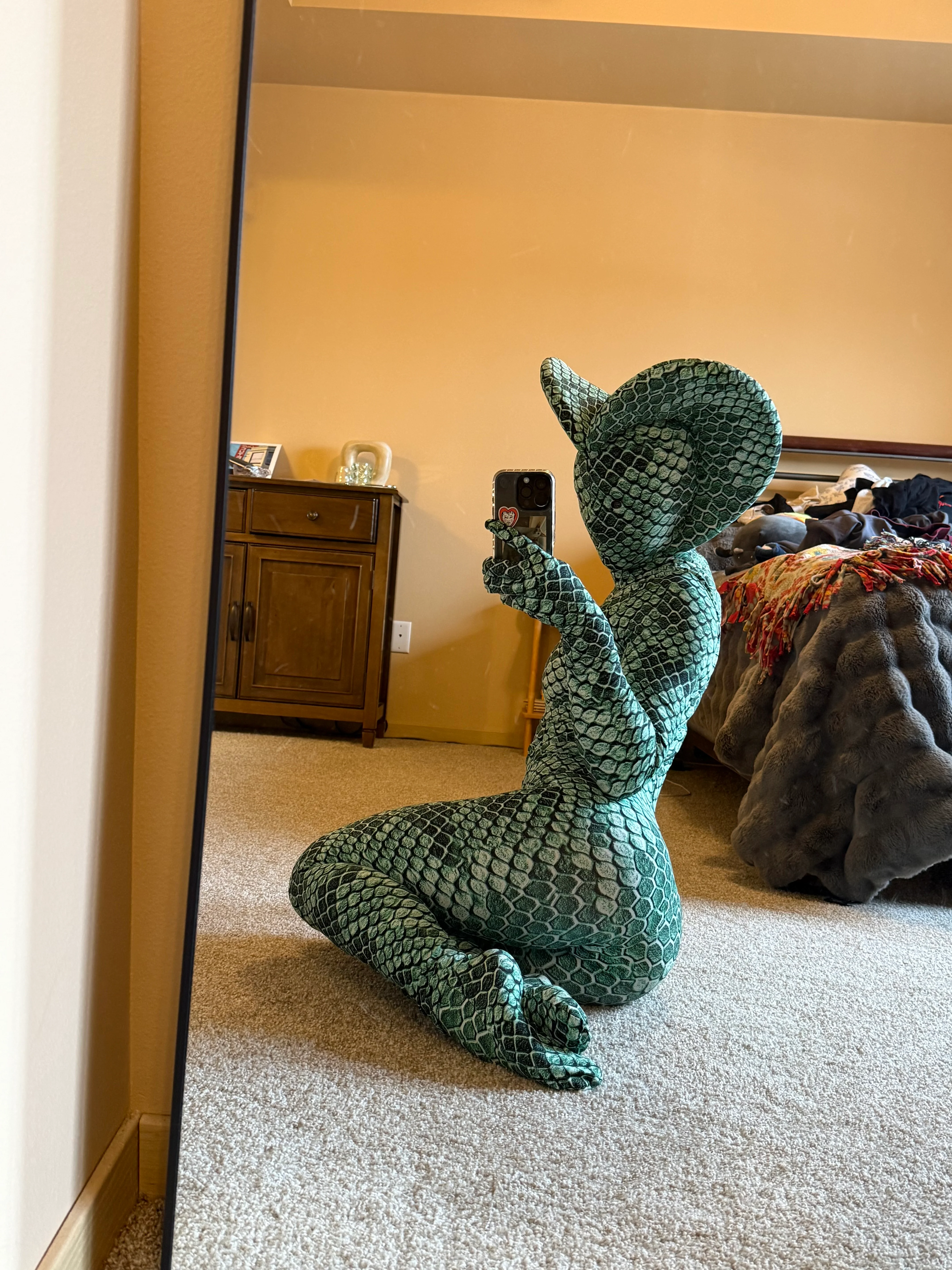 Green pixel Cobra Costume, Snake Print Catsuit, Serpent Cosplay, Contortionist Outfit, Dance Unitard, Headdress, Custom Made - Image 3