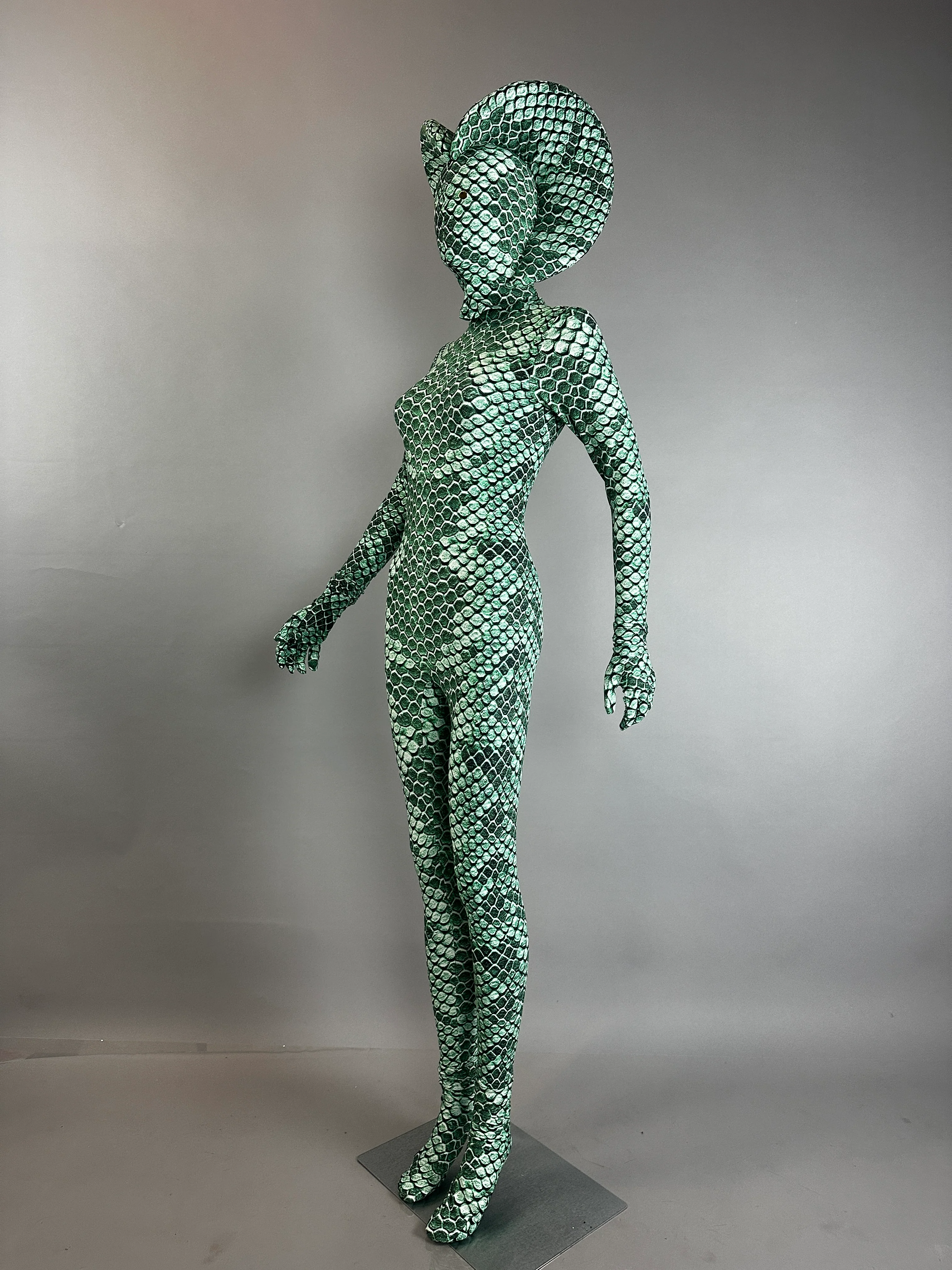 Green pixel Cobra Costume, Snake Print Catsuit, Serpent Cosplay, Contortionist Outfit, Dance Unitard, Headdress, Custom Made - Image 7
