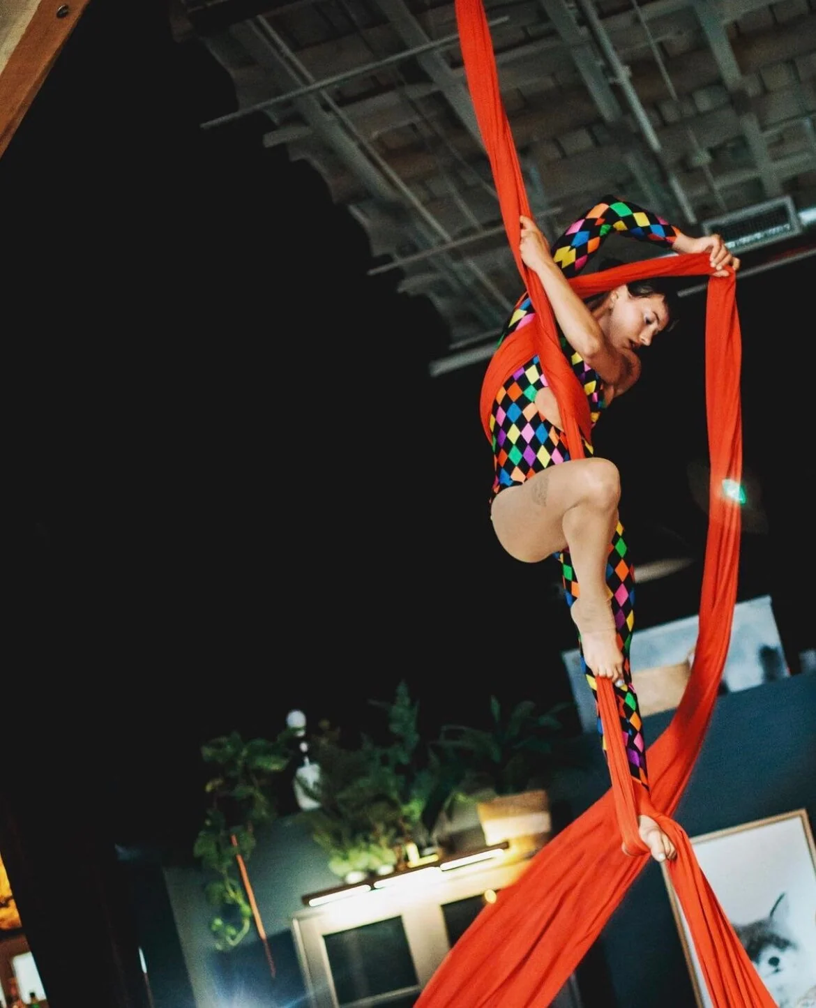Multicolor Harlequin Catsuit with Asymmetric Cutout, One Shoulder Spandex Performance Jumpsuit for Festivals - Image 4