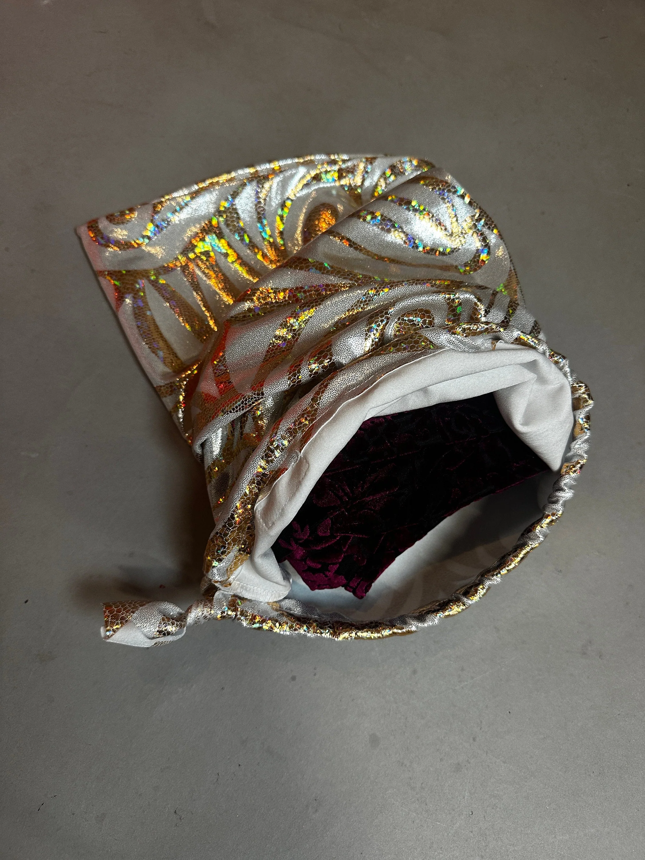 Hologram Drawstring Bag, Silver and Gold Swirl Pouch, Eco Friendly Recycled Spandex Fabric, Reusable Gift Bag, 12x15 Inch - Image 8