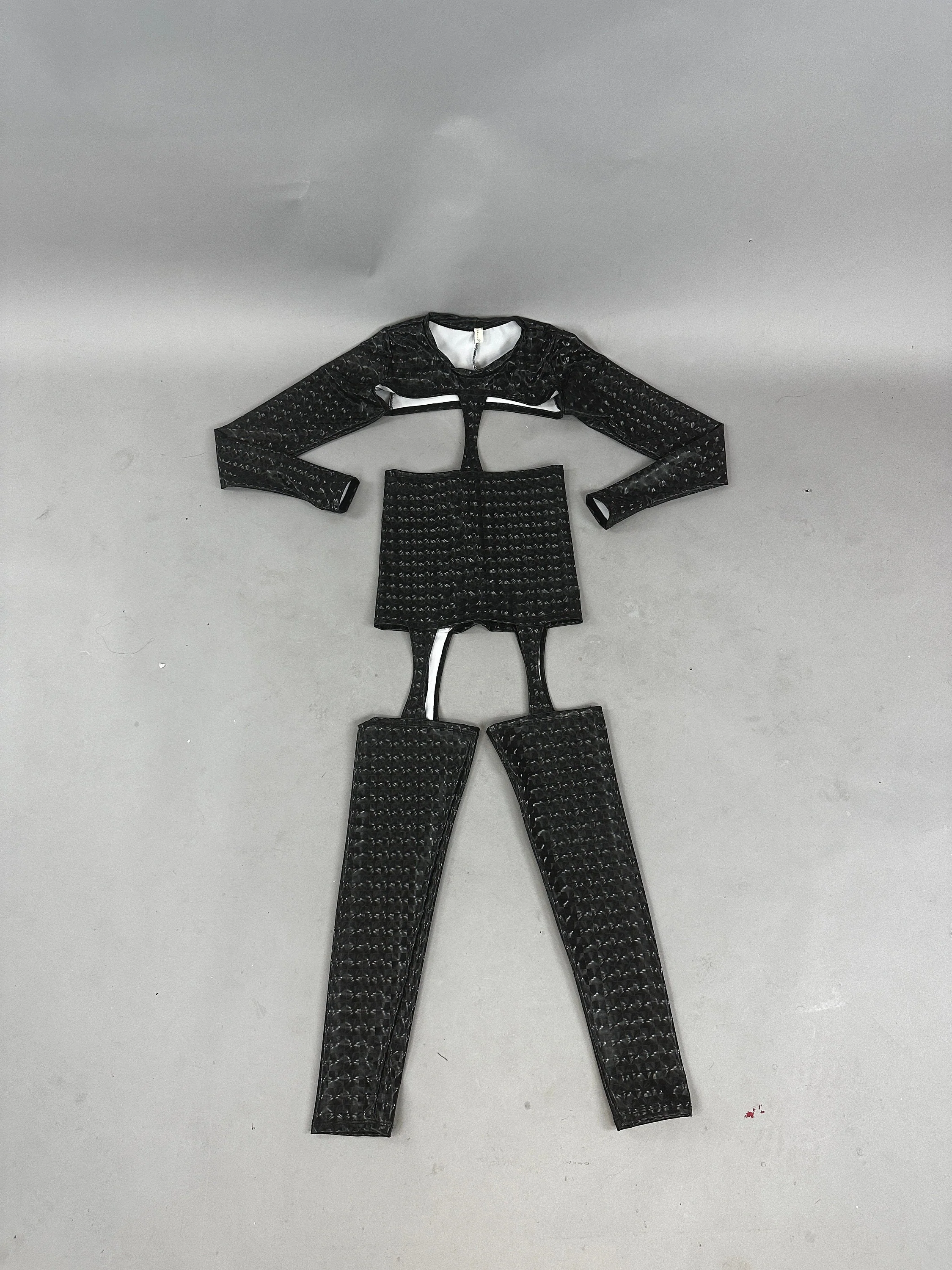 Black Cutout Catsuit Jumpsuit, Full Sleeves, Mock Neck - Image 4