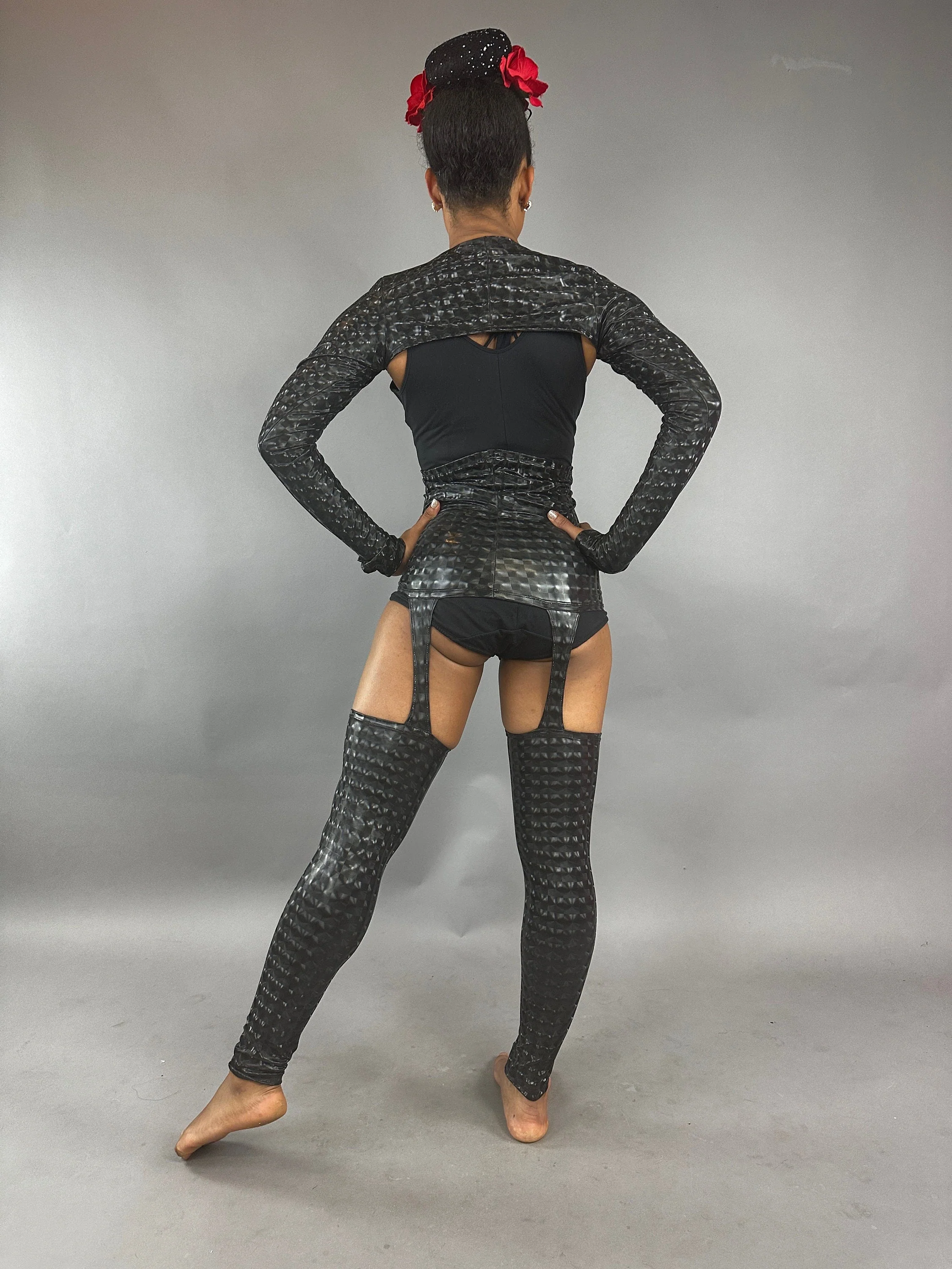 Black Cutout Catsuit Jumpsuit, Full Sleeves, Mock Neck - Image 5