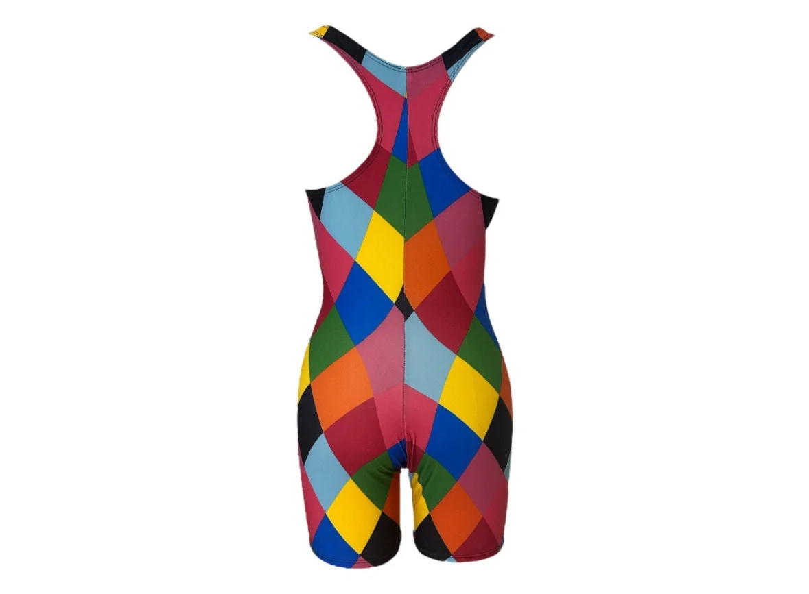 Harlequin Print Men's Leotard, Colorful Diamond Spandex Unitard, 4 Way Stretch Performance Wear, Boxer Back, Custom Made - Image 4
