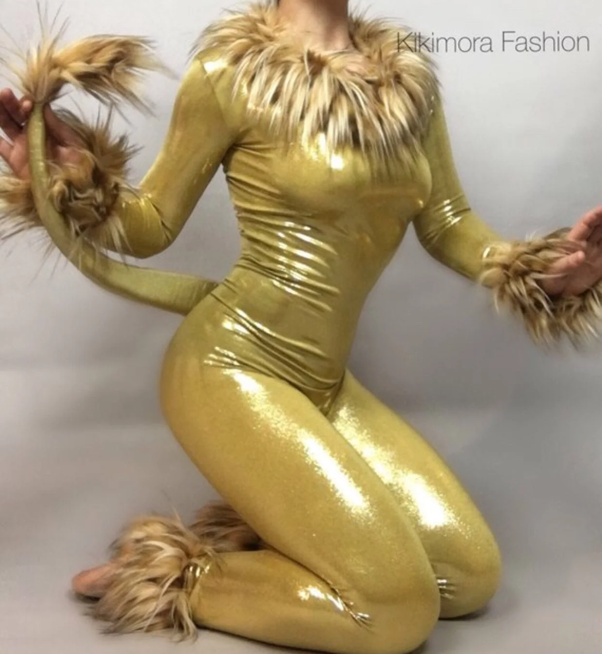 Pink Velvet Lion Costume, Faux Fur Catsuit, Cosplay Jumpsuit - Image 10