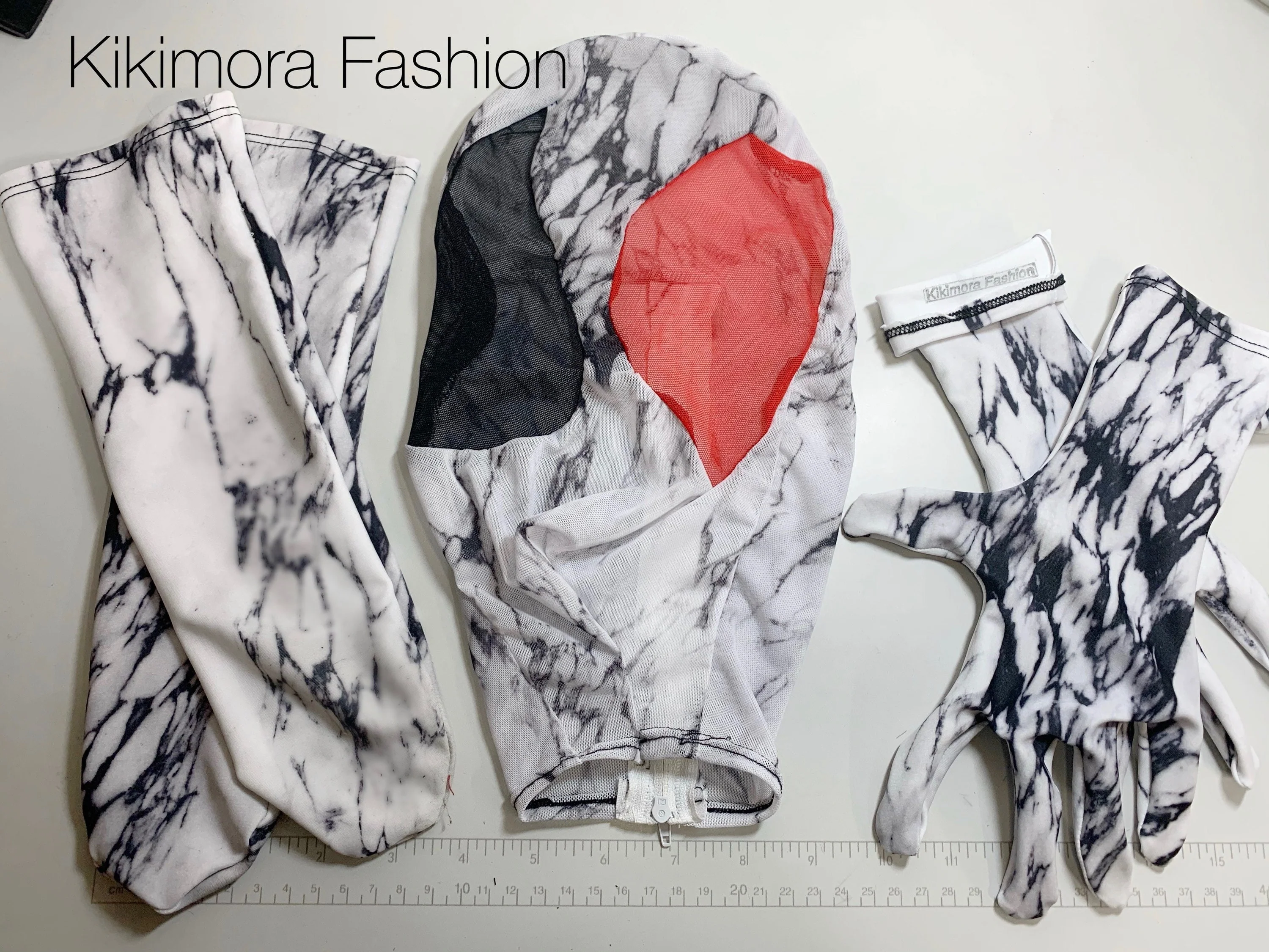 Marble Moth Costume, Black and White Full Body Catsuit, Wings, Face Mask, Gloves, Socks - Image 5