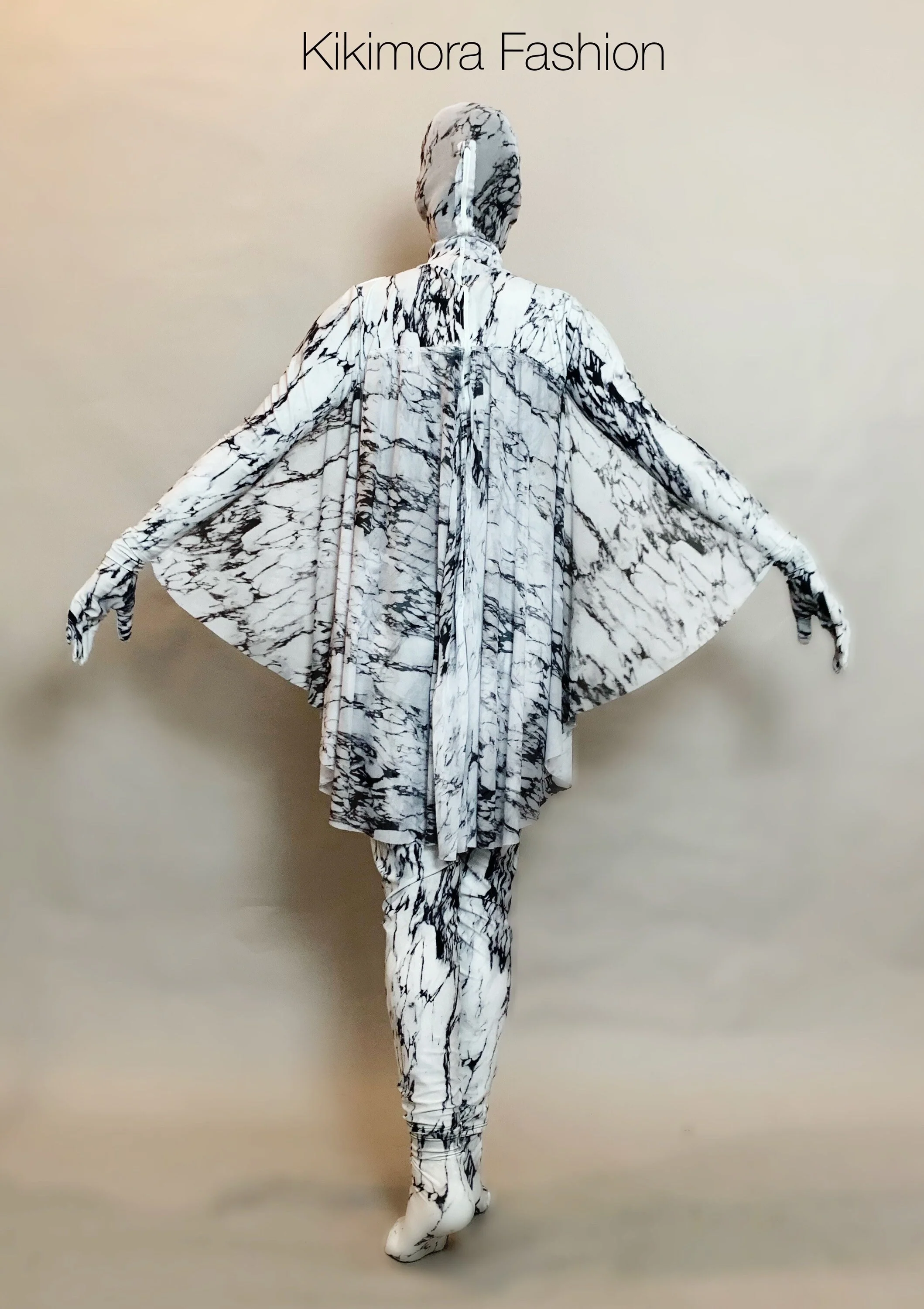 Marble Moth Costume, Black and White Full Body Catsuit, Wings, Face Mask, Gloves, Socks - Image 8