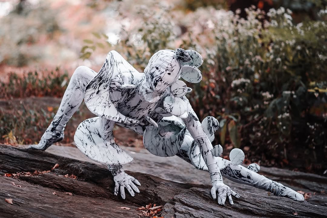 Mushroom Creature Costume, Avant Garde Full Body Suit, Marble Print Spandex Bodysuit, UV Glow Performance Wear, Artistic Fungus Costume, Custom Fit - Image 3