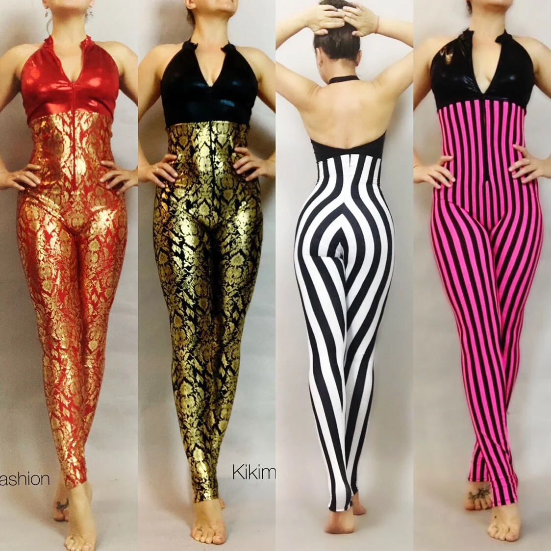 Pink Striped Circus Catsuit, Open Back Bodysuit, Aerialist Dancewear - Image 6