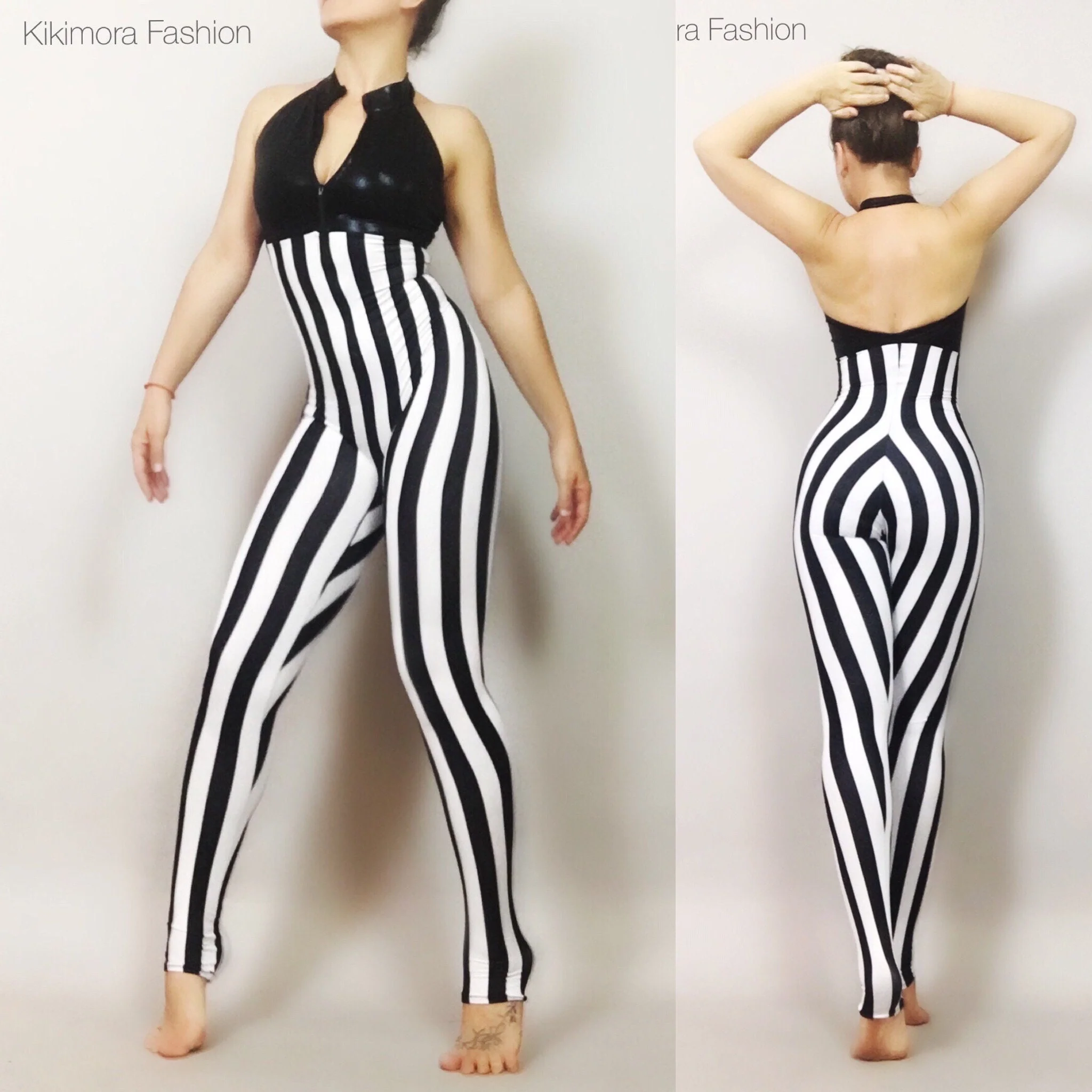 Pink Striped Circus Catsuit, Open Back Bodysuit, Aerialist Dancewear - Image 8
