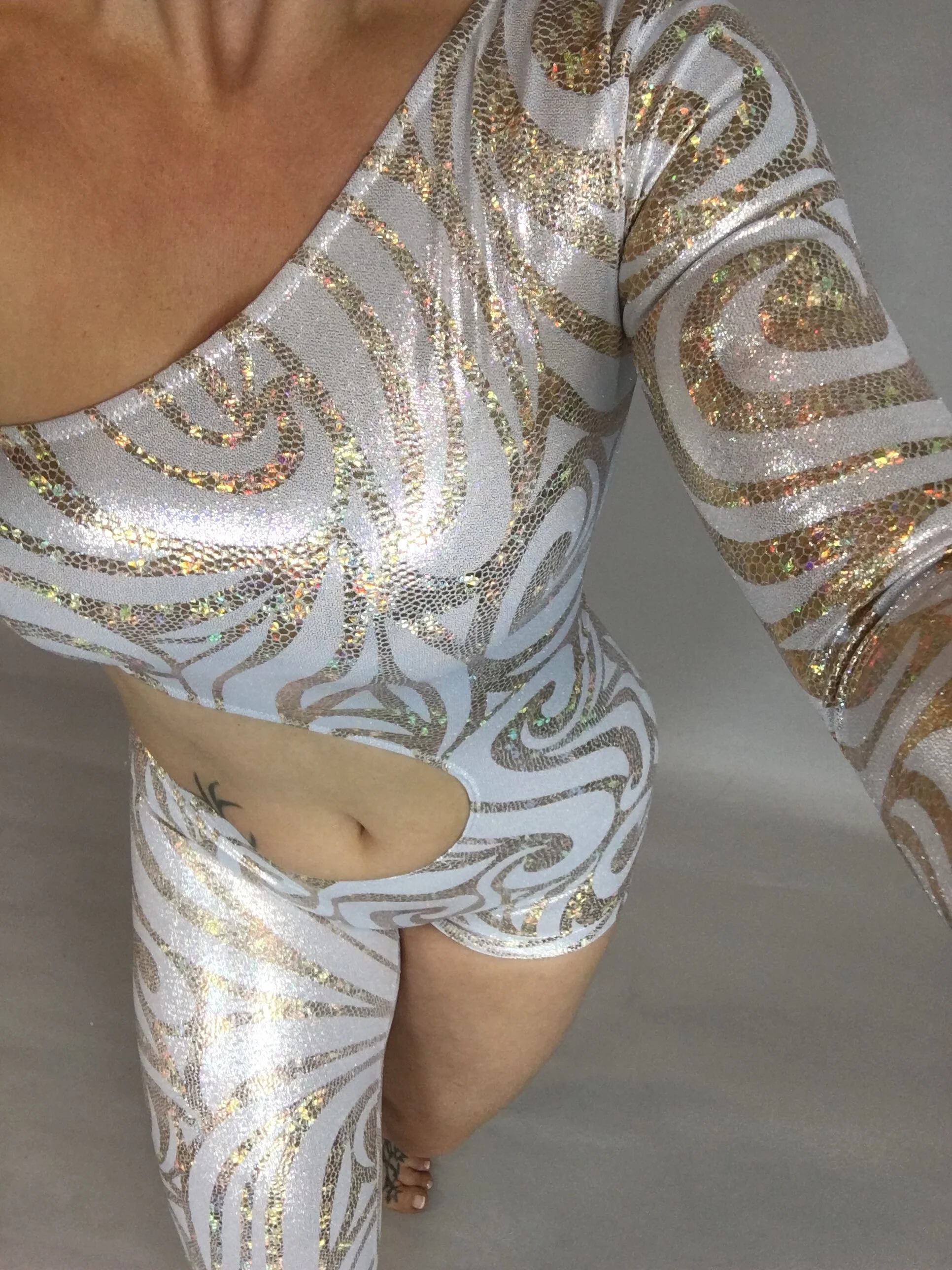 Body Paint Spandex Catsuit, Abstract Print Unitard, Festival Jumpsuit - Image 8