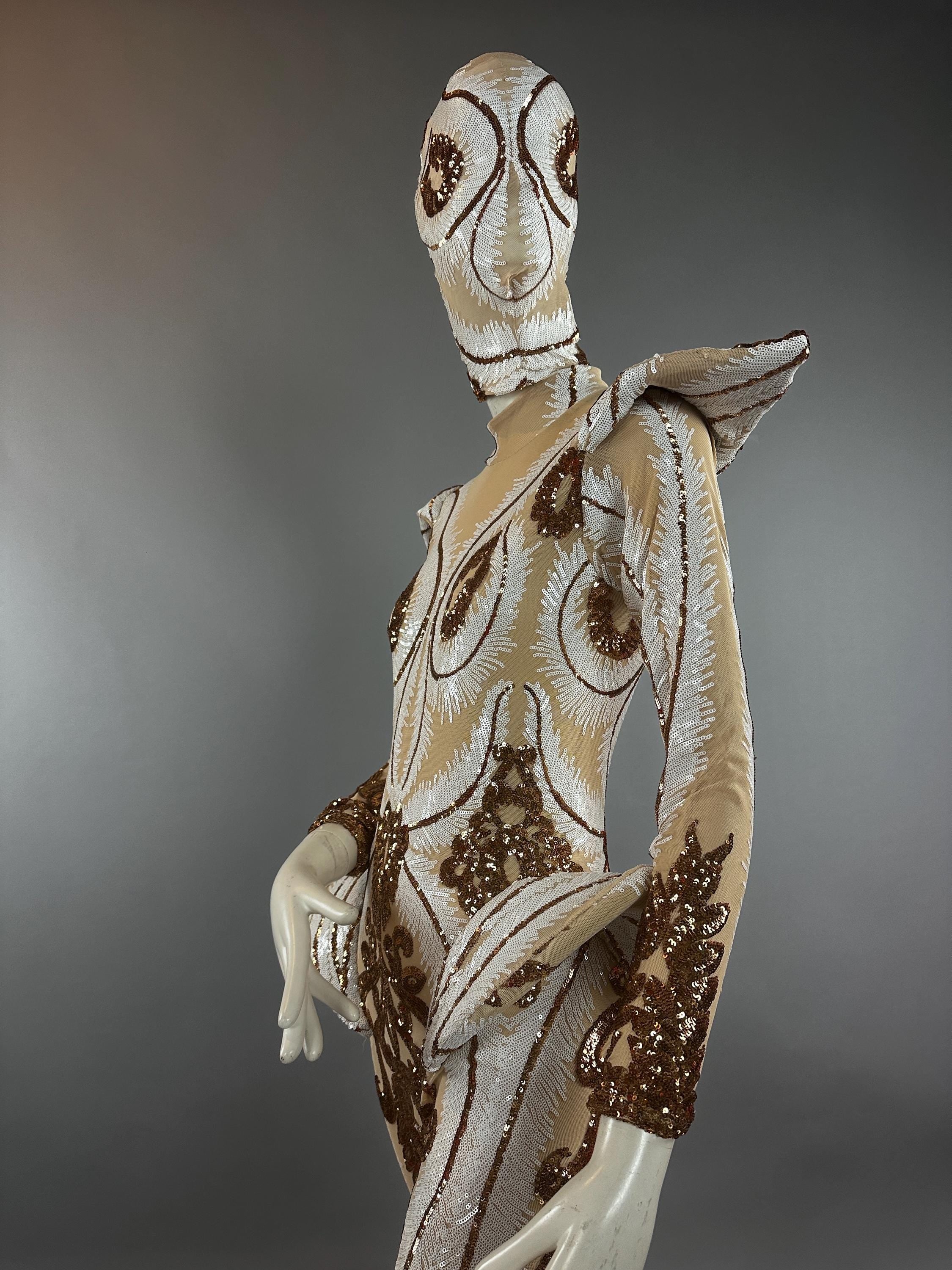 Alien Sequin Bodysuit, Sculpted Shoulders, Bell Bottoms - Image 5