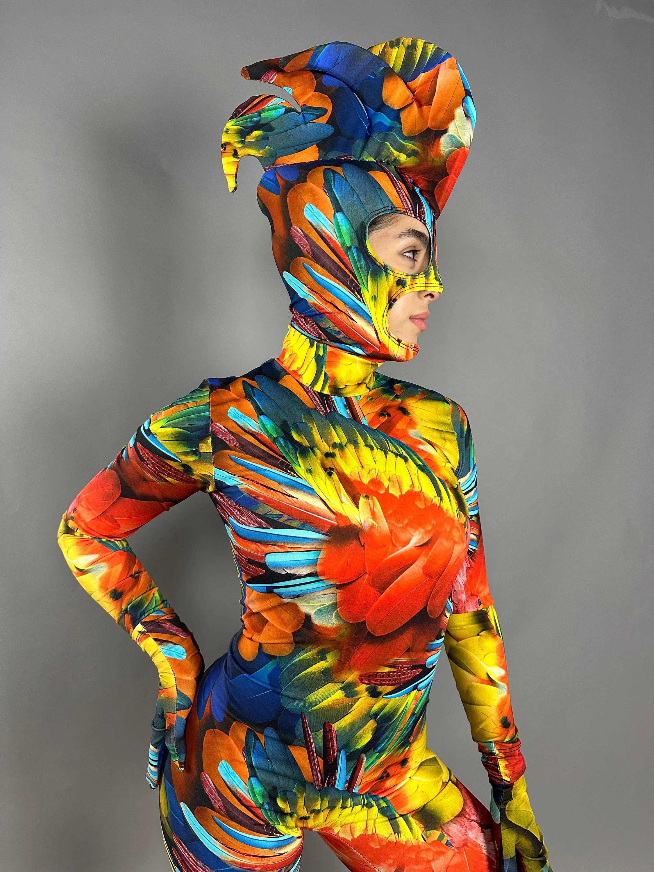 Parrot Costume, Exotic Dance Wear, Festival Fashion, Mardi Gras Outfit, Circus Print, Spandex Unitard, Party Costume - Image 5