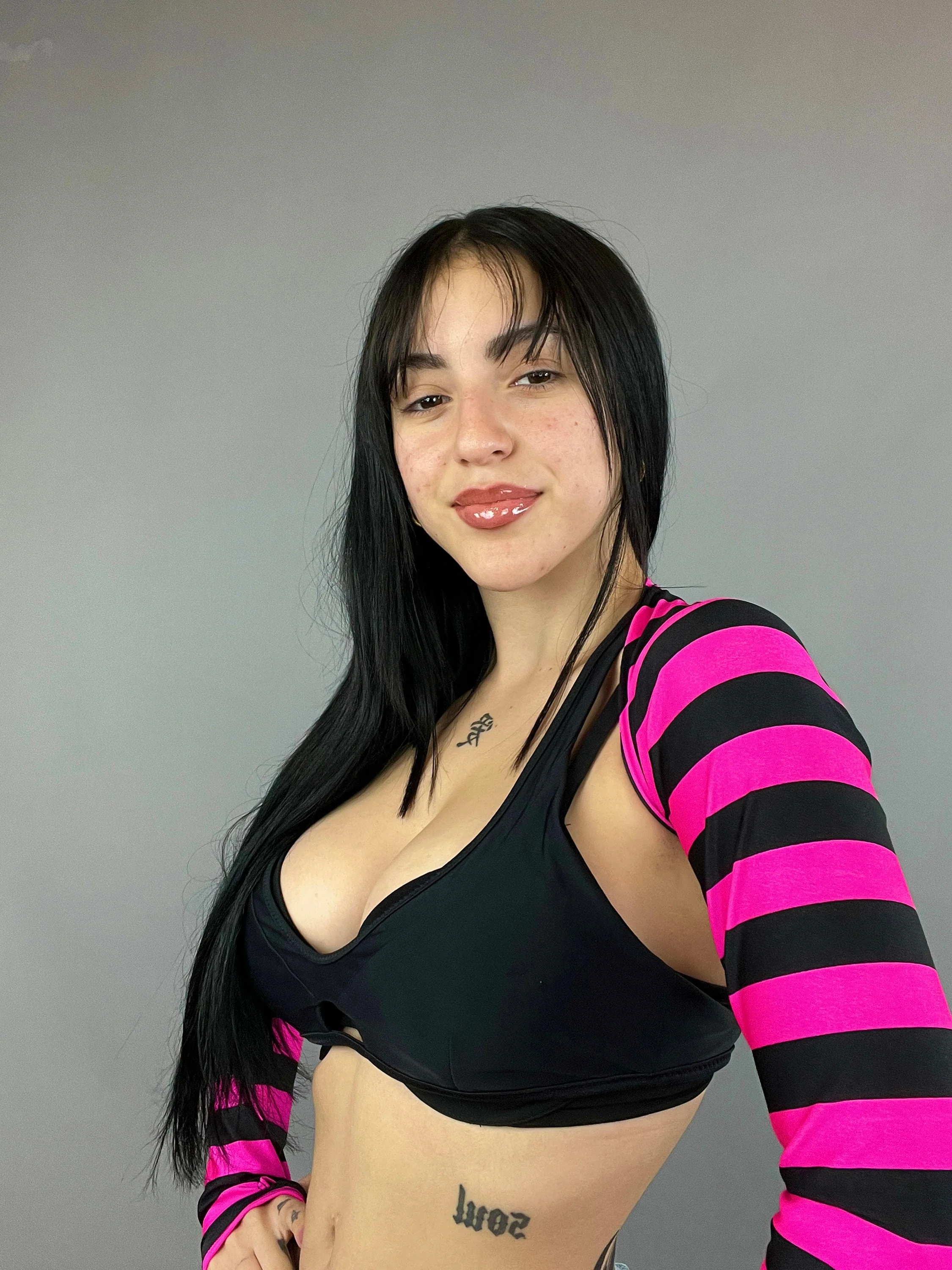 Pink and Black Striped Shrug, Upcycled Spandex Bolero, Futuristic Arm Sleeves, Festival Fashion Top, Edgy Rave Outfit, Custom Crop Top - Image 6