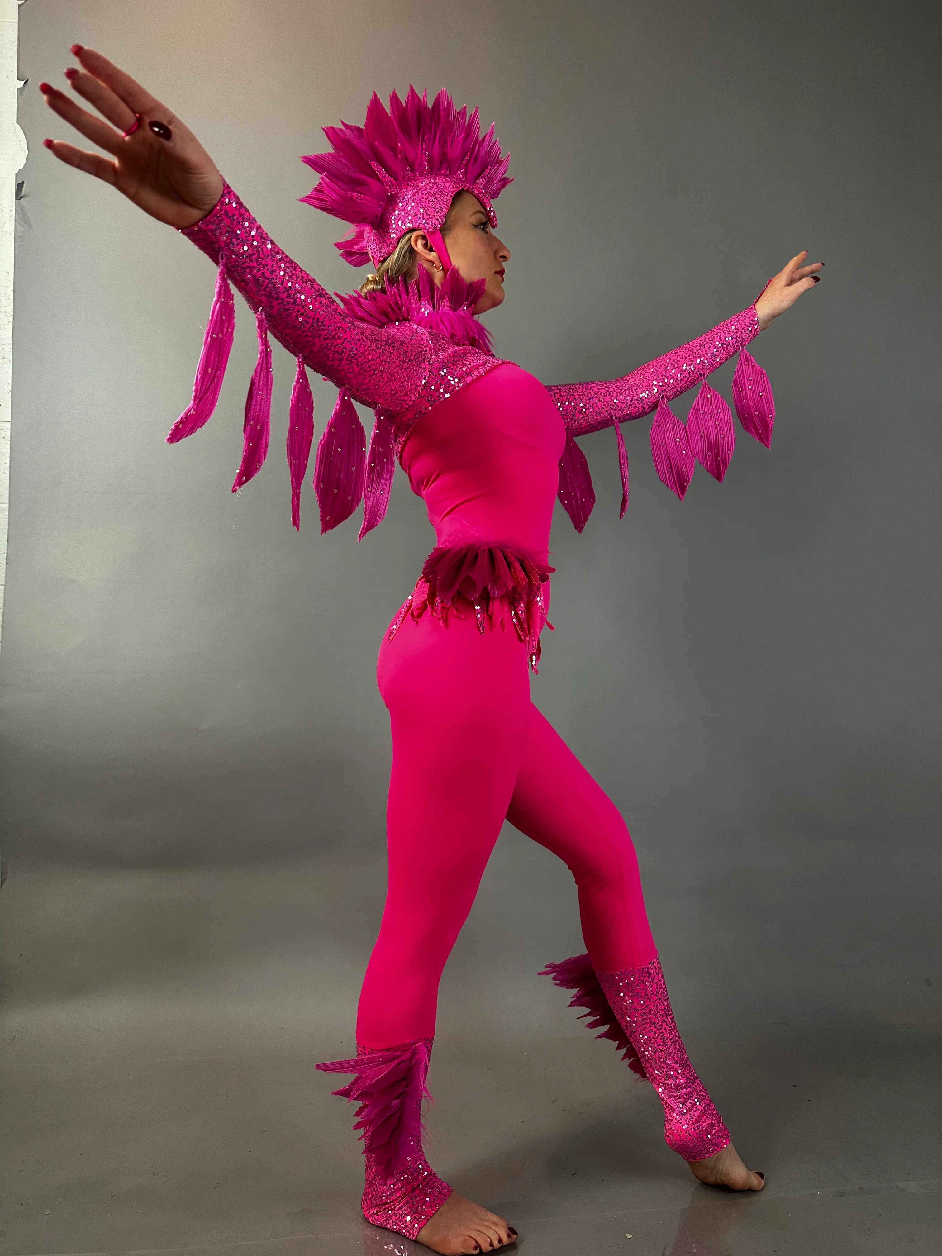 Pink Bird Theatrical Costume, Aerial Gymnastics Catsuit, Dancewear - Image 12