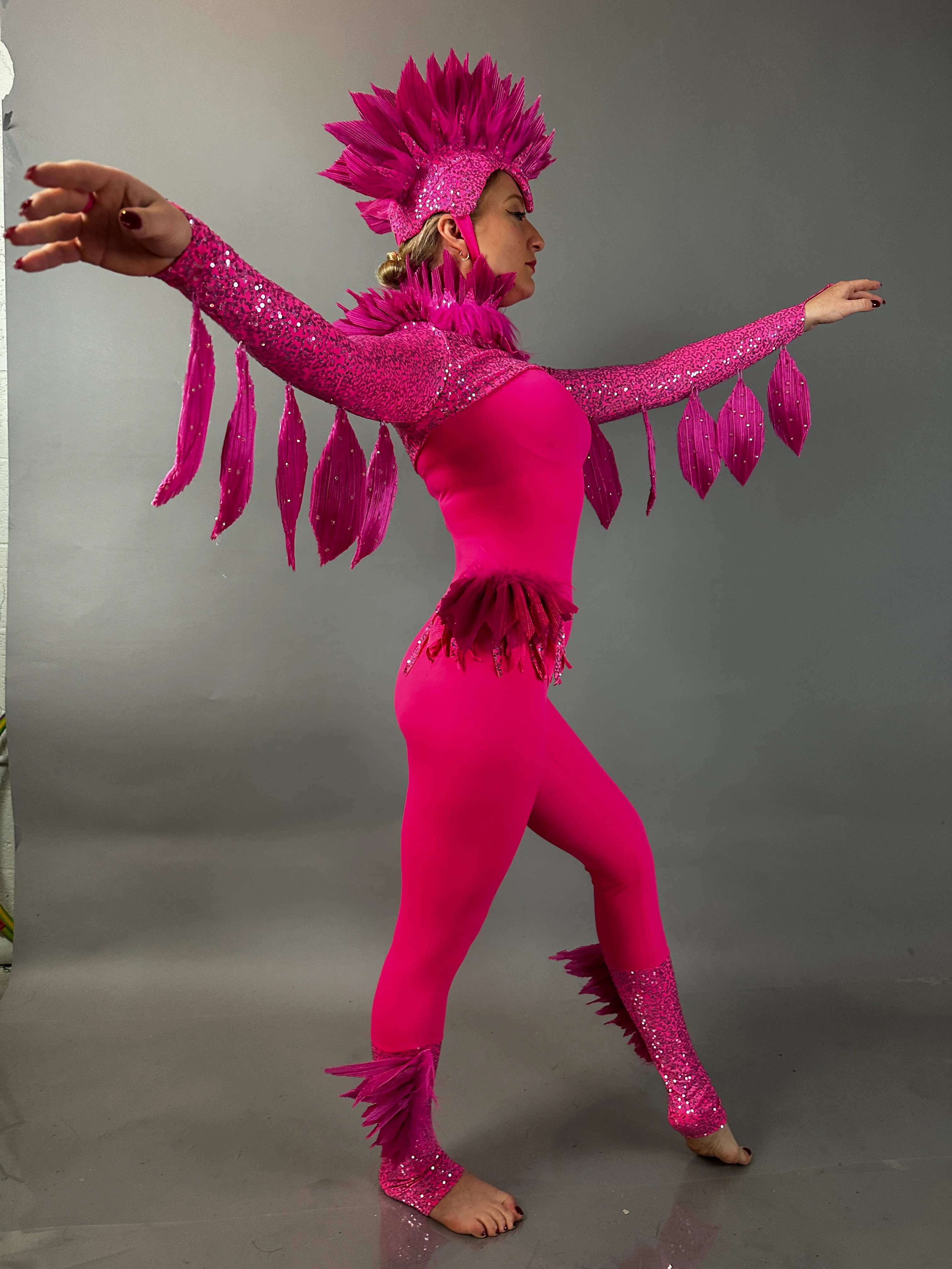 Pink Bird Theatrical Costume, Aerial Gymnastics Catsuit, Dancewear - Image 13