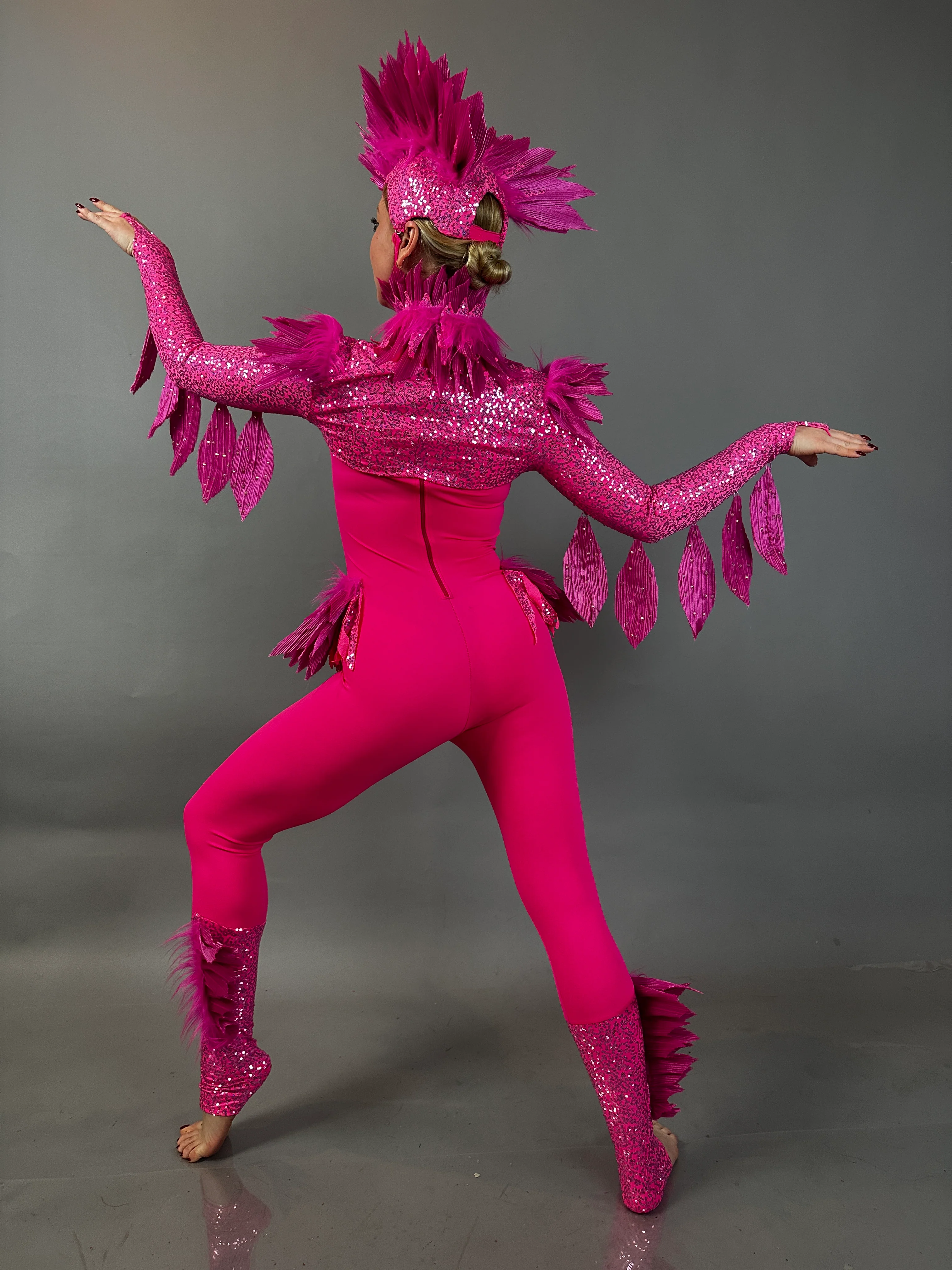 Pink Bird Theatrical Costume, Aerial Gymnastics Catsuit, Dancewear - Image 14