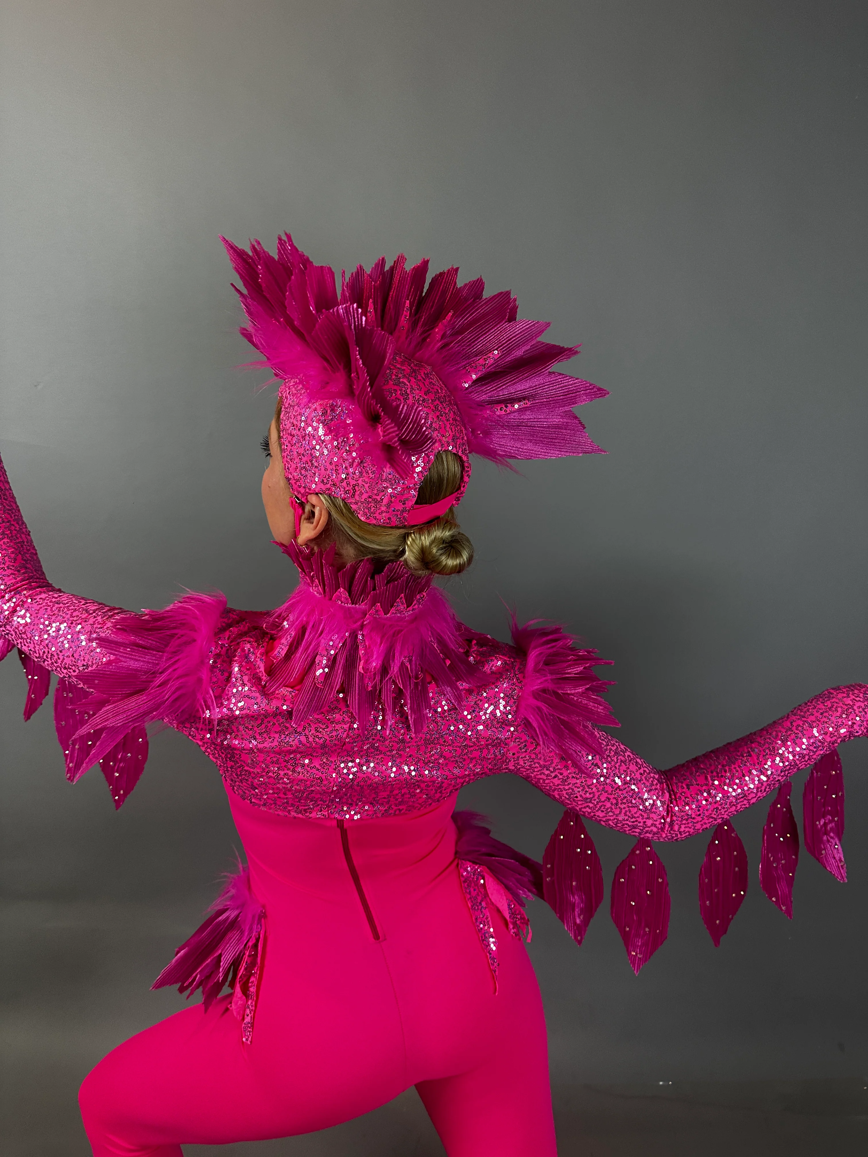 Pink Bird Theatrical Costume, Aerial Gymnastics Catsuit, Dancewear - Image 16