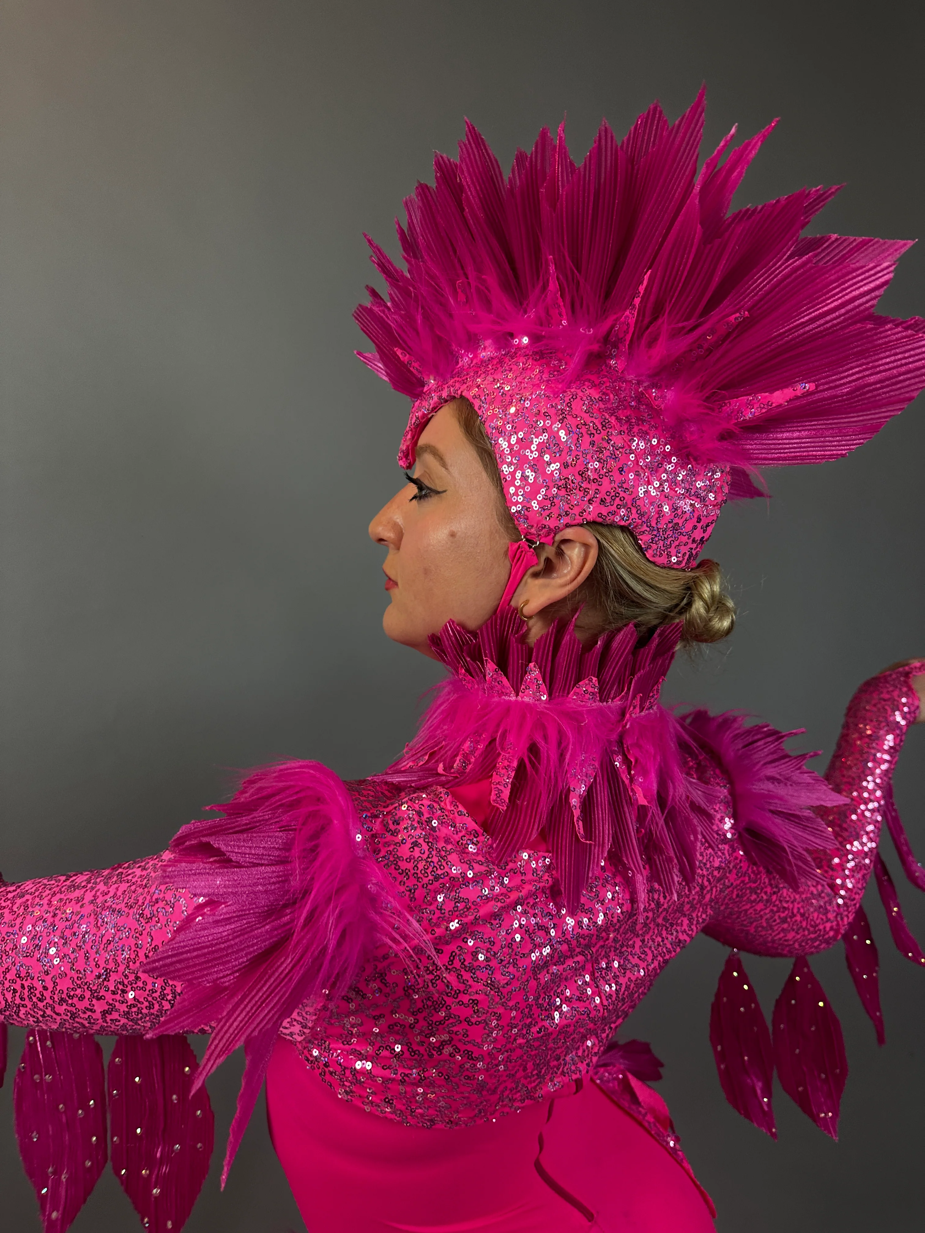 Pink Bird Theatrical Costume, Aerial Gymnastics Catsuit, Dancewear - Image 18