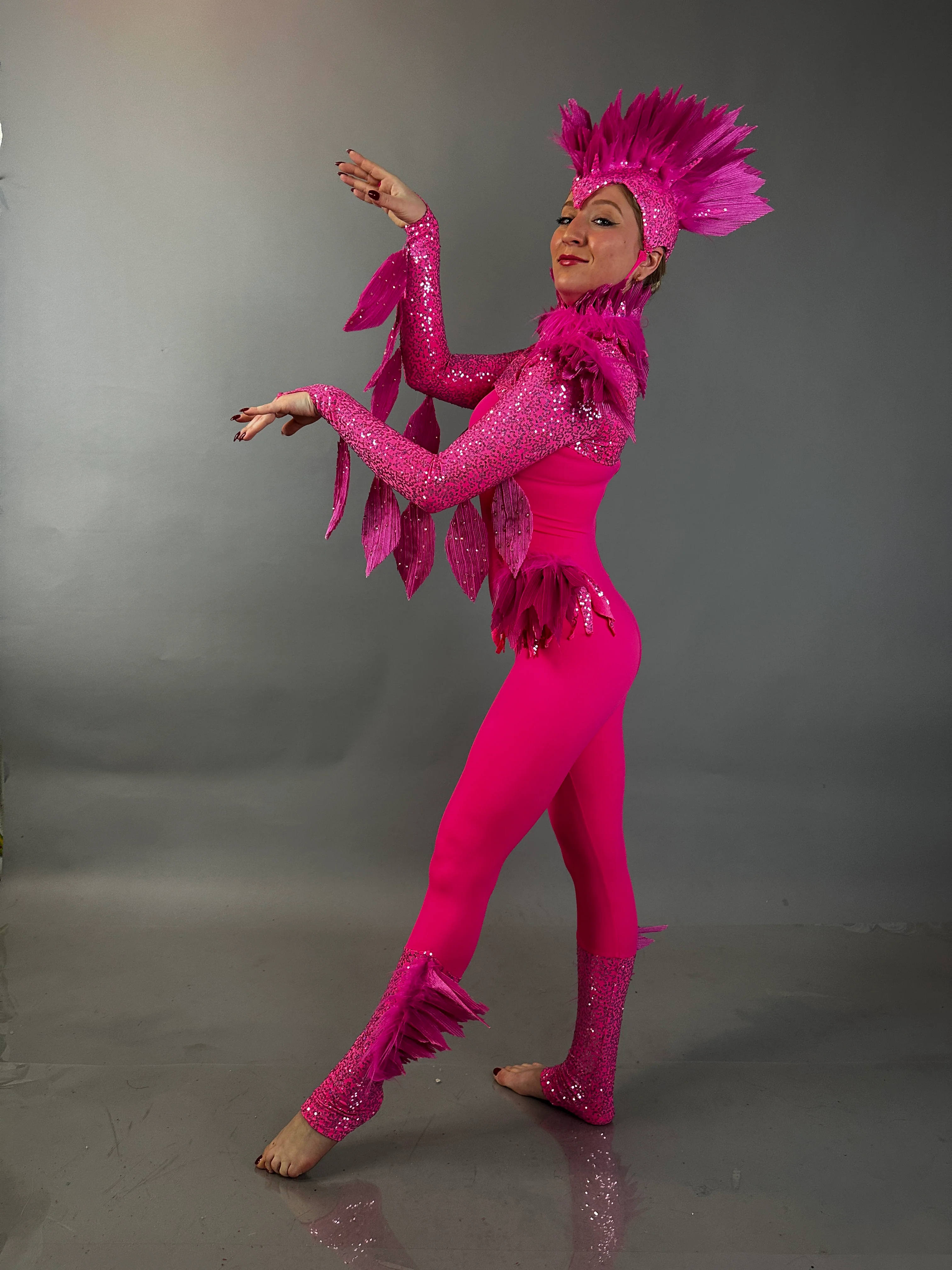 Pink Bird Theatrical Costume, Aerial Gymnastics Catsuit, Dancewear - Image 19