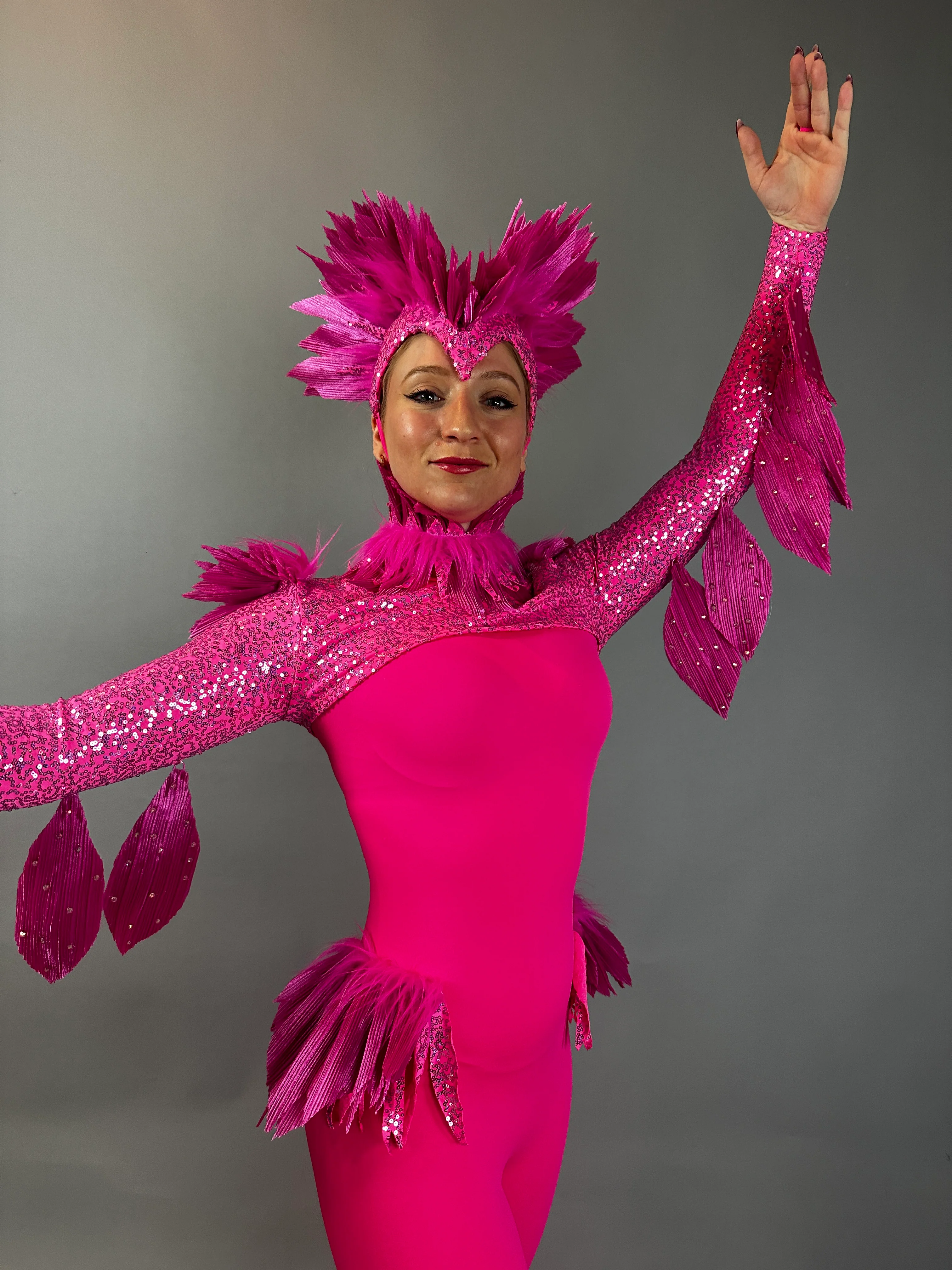 Pink Bird Theatrical Costume, Aerial Gymnastics Catsuit, Dancewear - Image 2