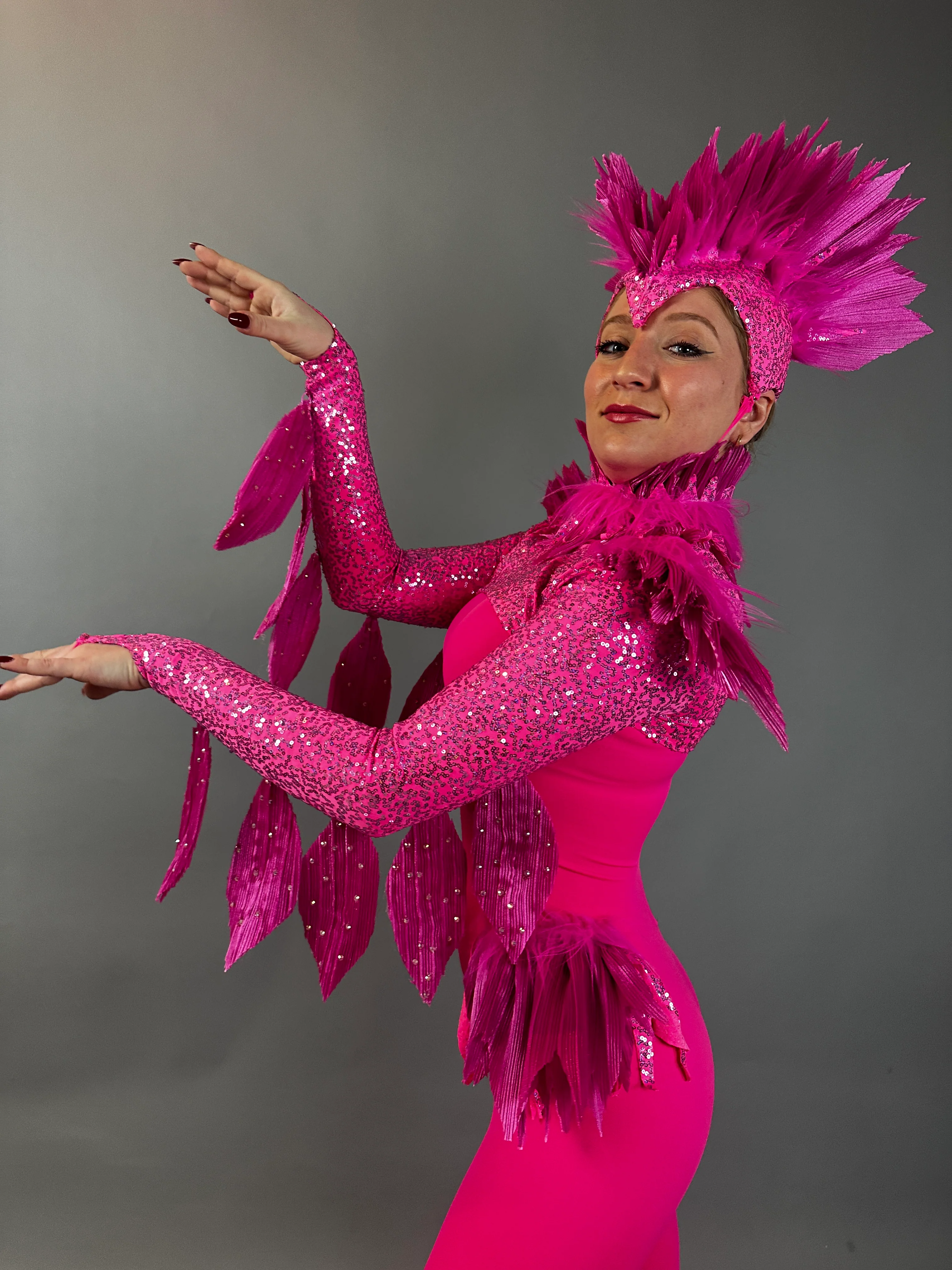 Pink Bird Theatrical Costume, Aerial Gymnastics Catsuit, Dancewear - Image 20