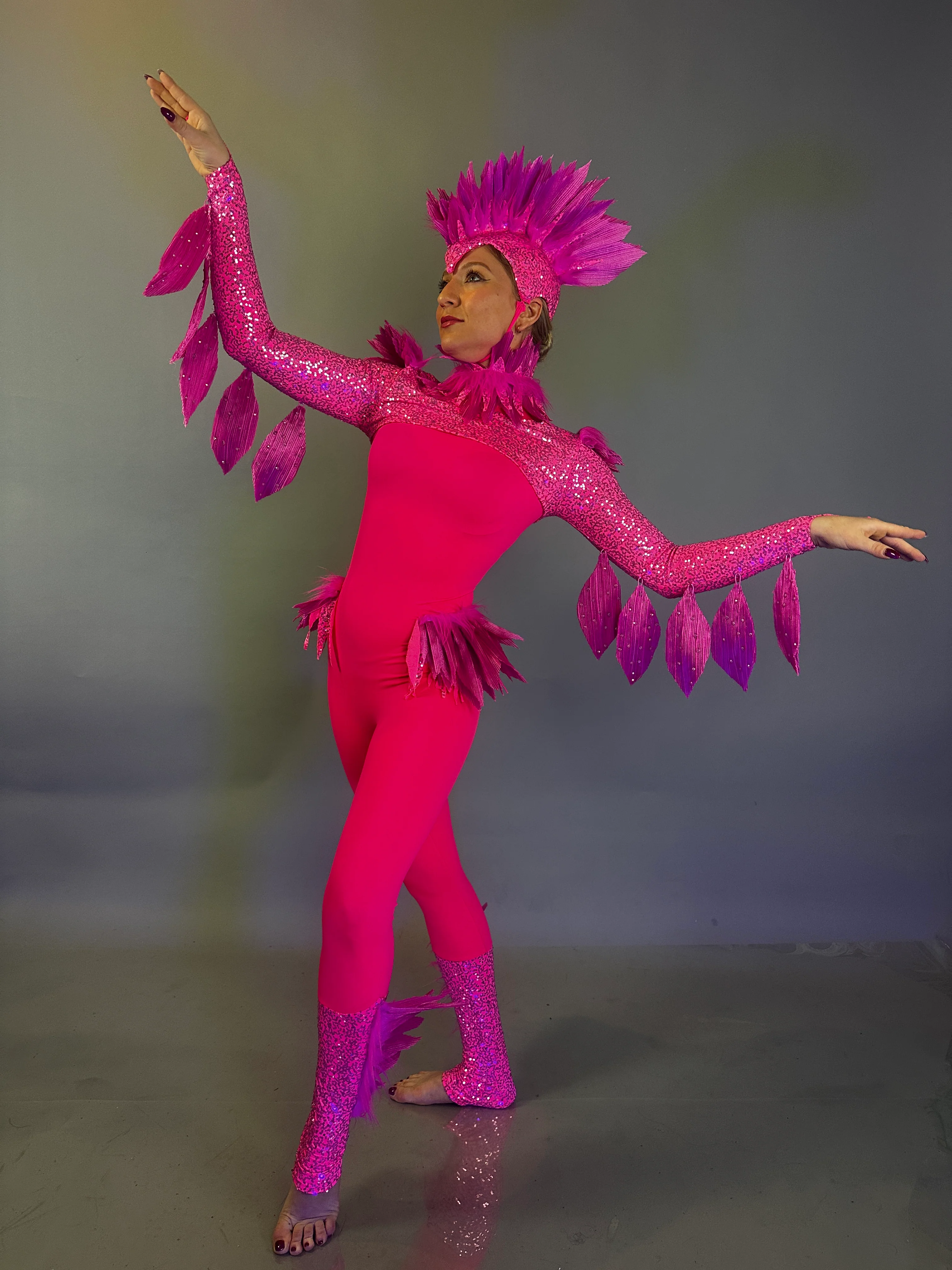 Pink Bird Theatrical Costume, Aerial Gymnastics Catsuit, Dancewear - Image 21