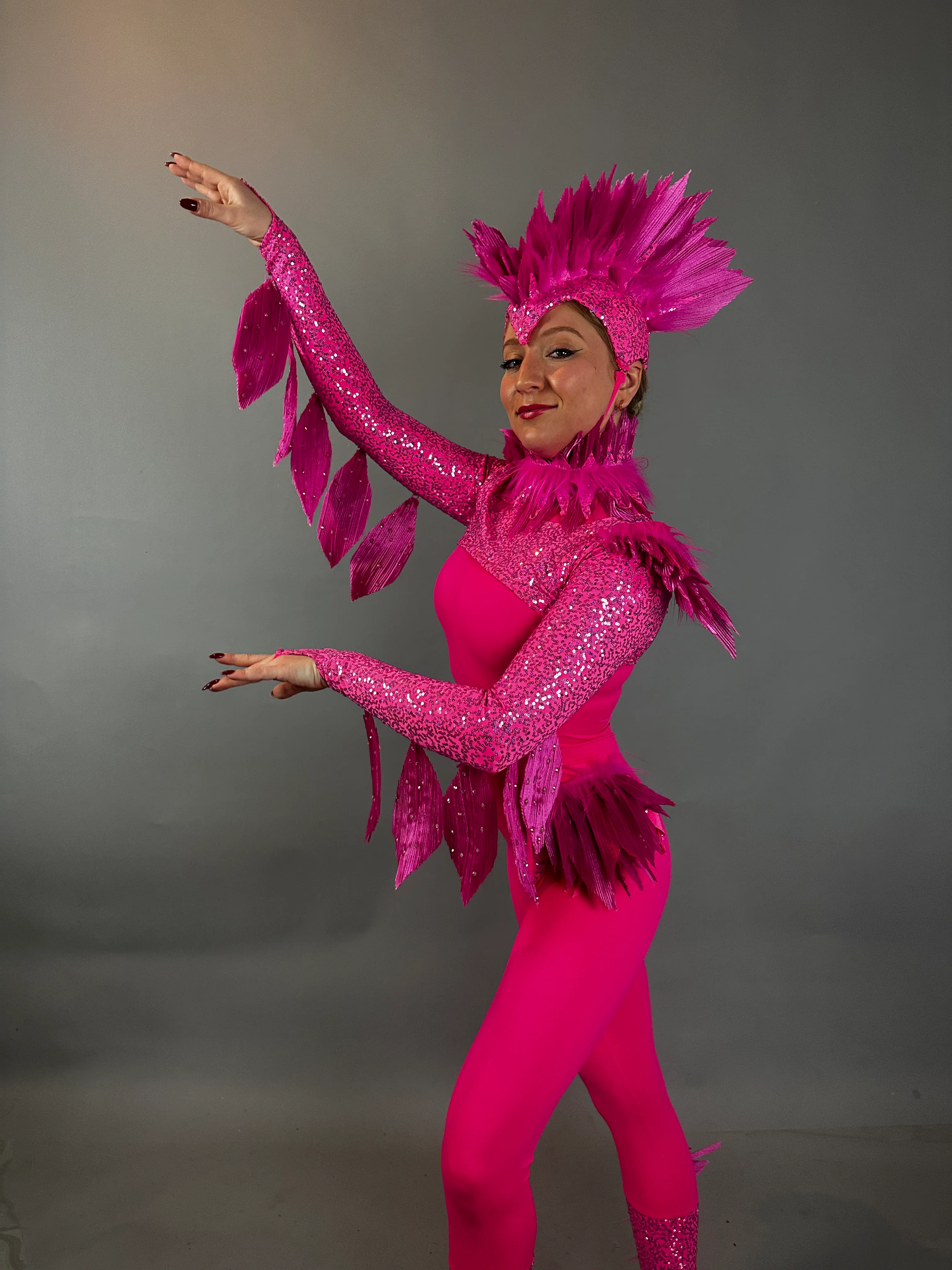 Pink Bird Theatrical Costume, Aerial Gymnastics Catsuit, Dancewear - Image 22