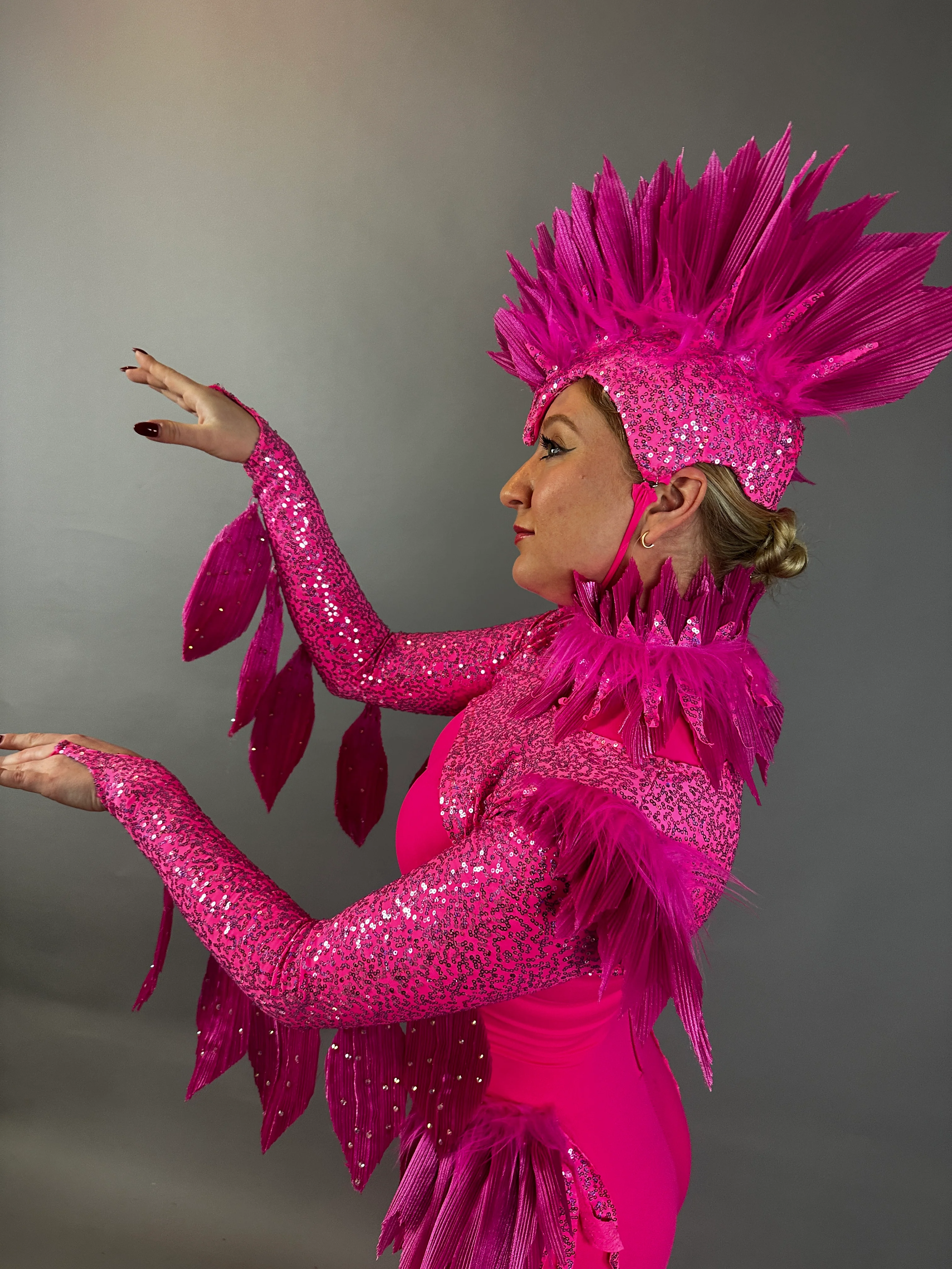 Pink Bird Theatrical Costume, Aerial Gymnastics Catsuit, Dancewear - Image 23