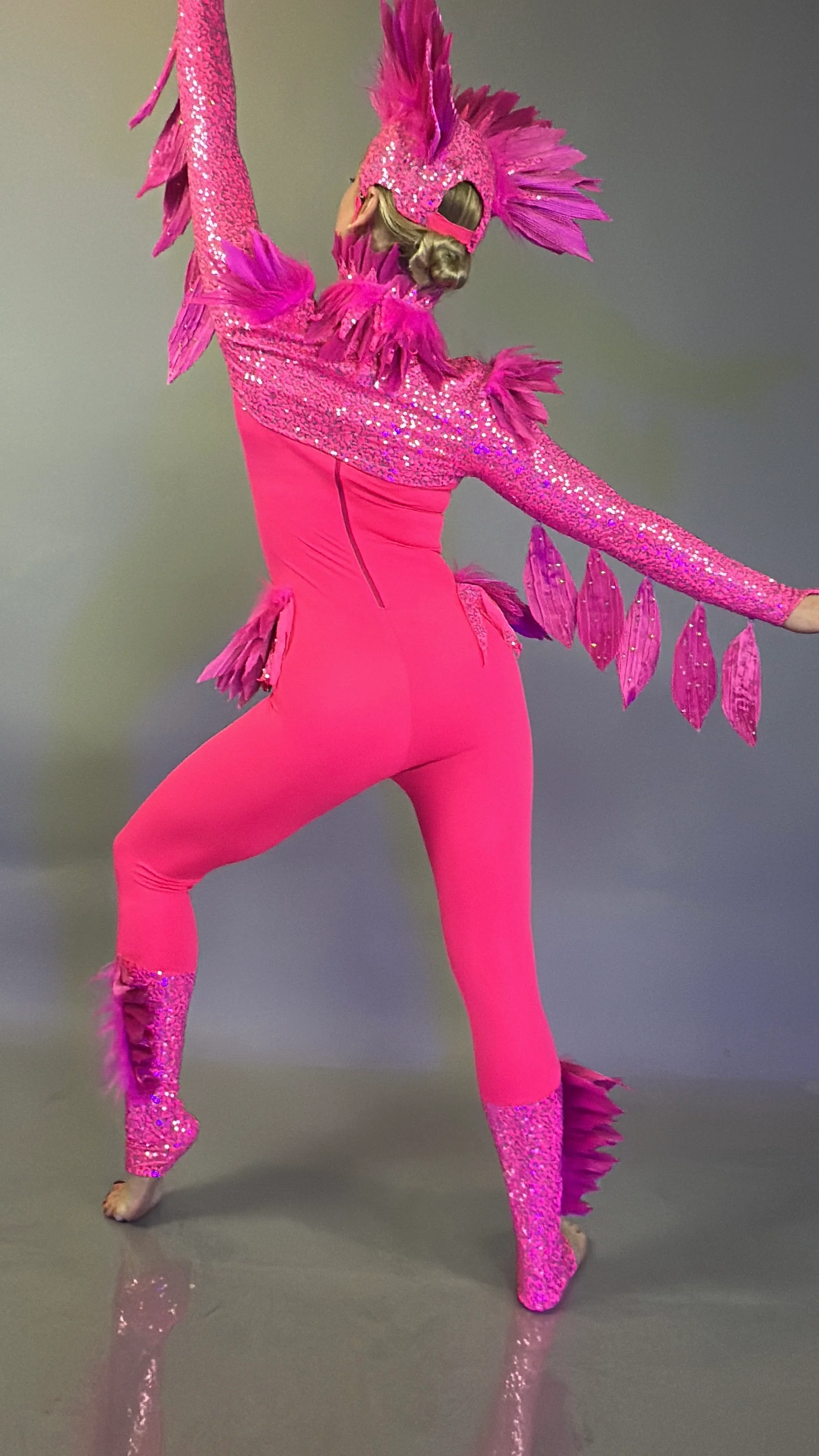 Pink Bird Theatrical Costume, Aerial Gymnastics Catsuit, Dancewear - Image 24