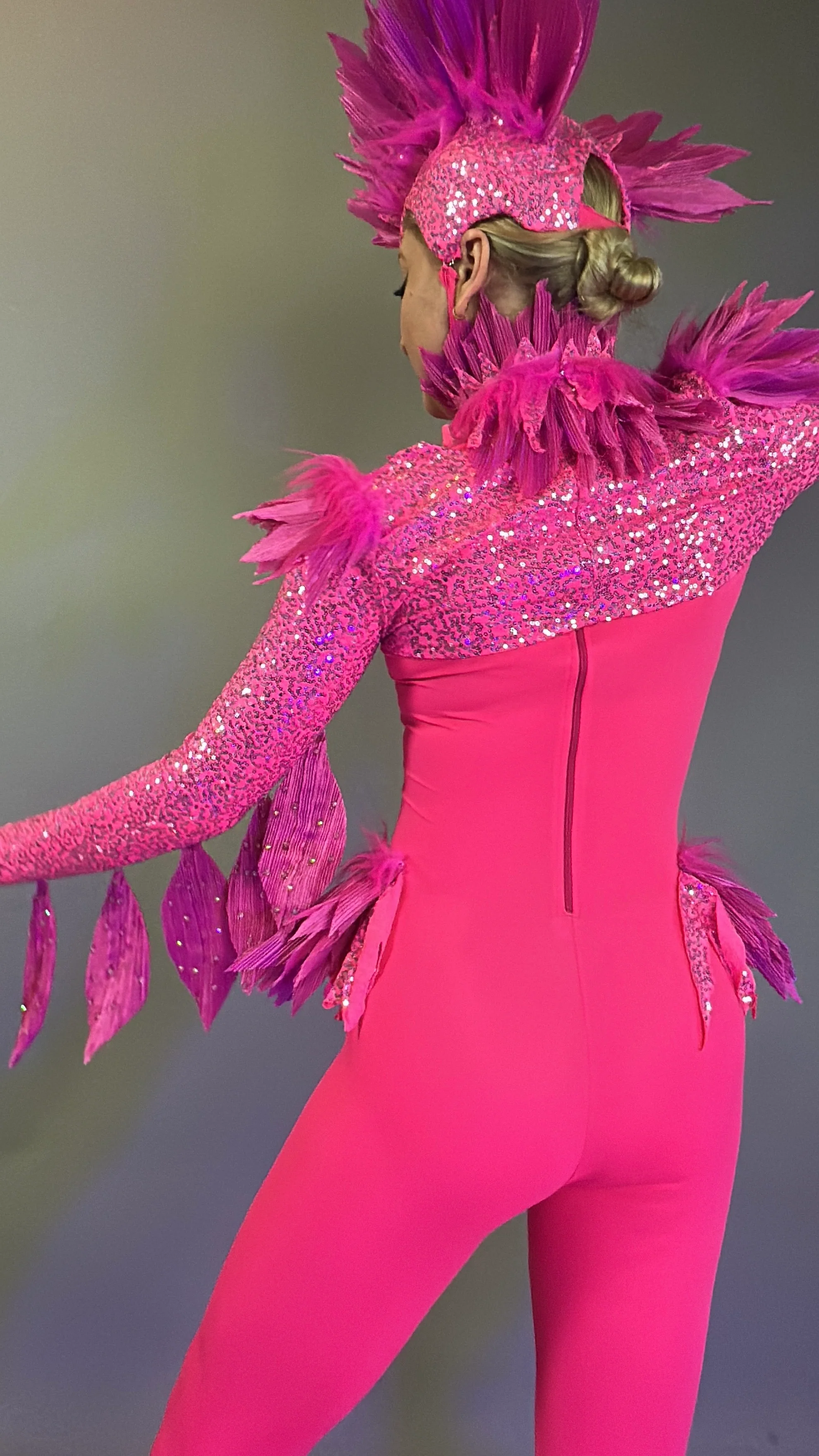 Pink Bird Theatrical Costume, Aerial Gymnastics Catsuit, Dancewear - Image 25