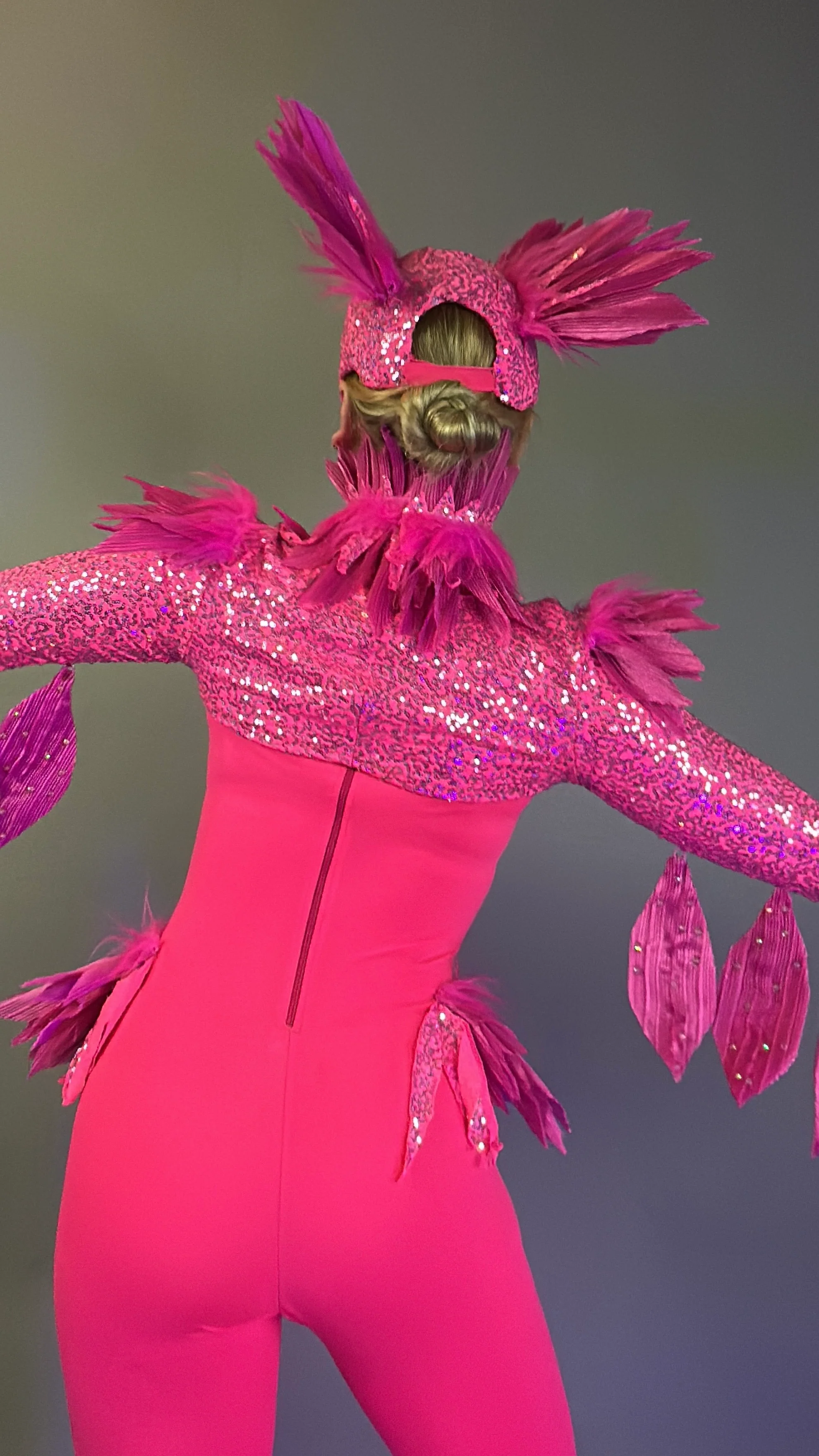 Pink Bird Theatrical Costume, Aerial Gymnastics Catsuit, Dancewear - Image 26