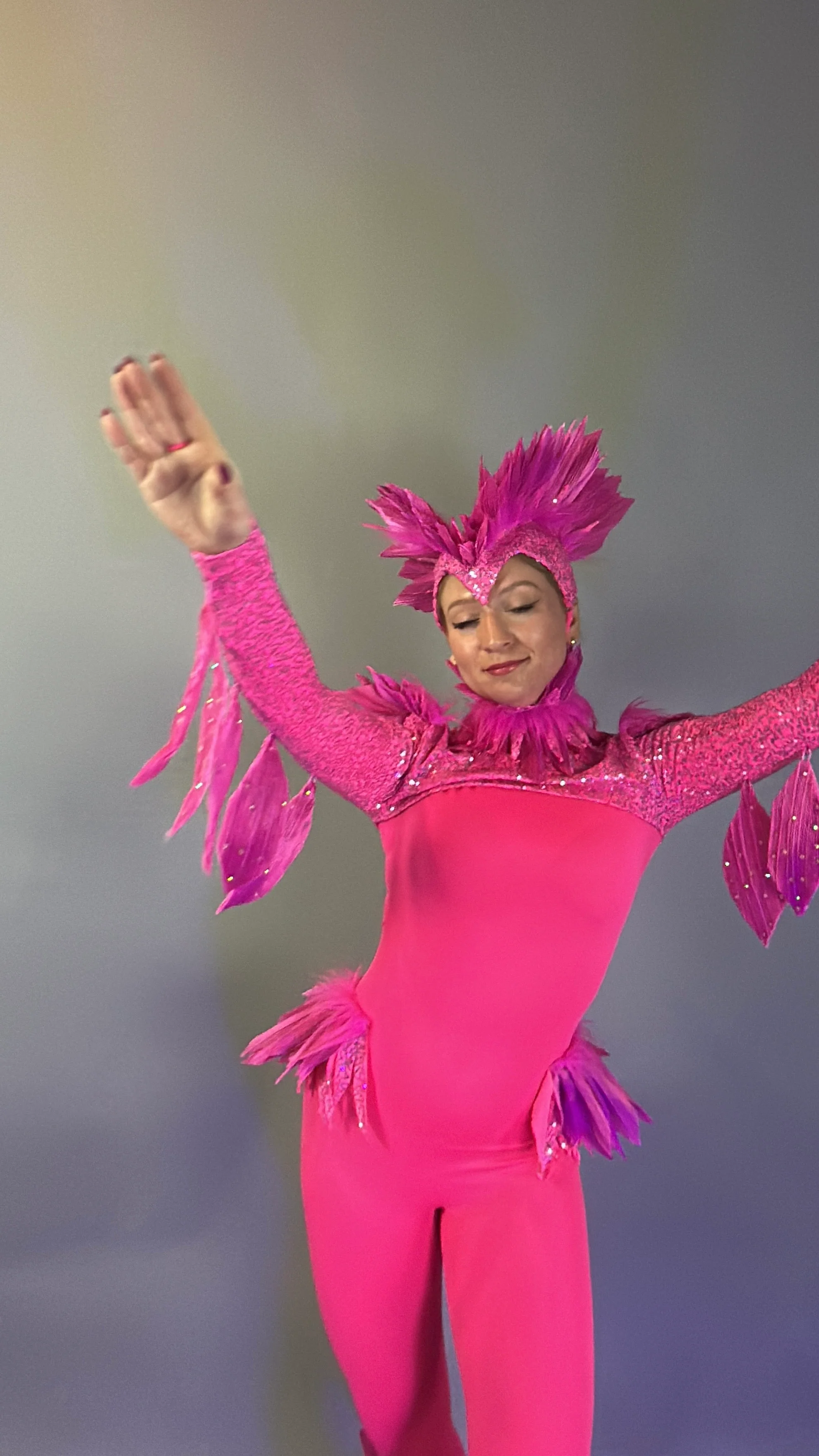 Pink Bird Theatrical Costume, Aerial Gymnastics Catsuit, Dancewear - Image 28