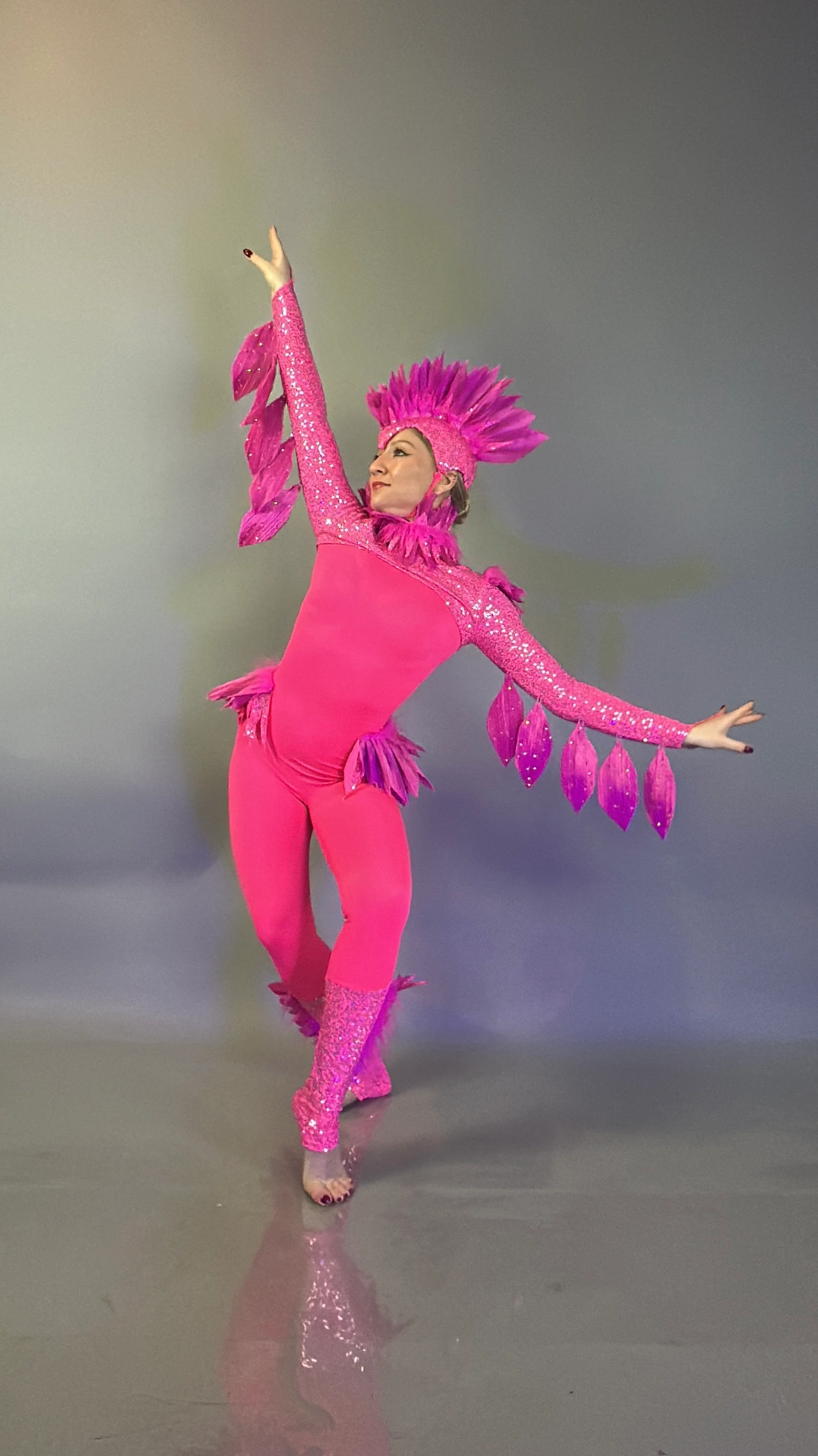 Pink Bird Theatrical Costume, Aerial Gymnastics Catsuit, Dancewear - Image 29