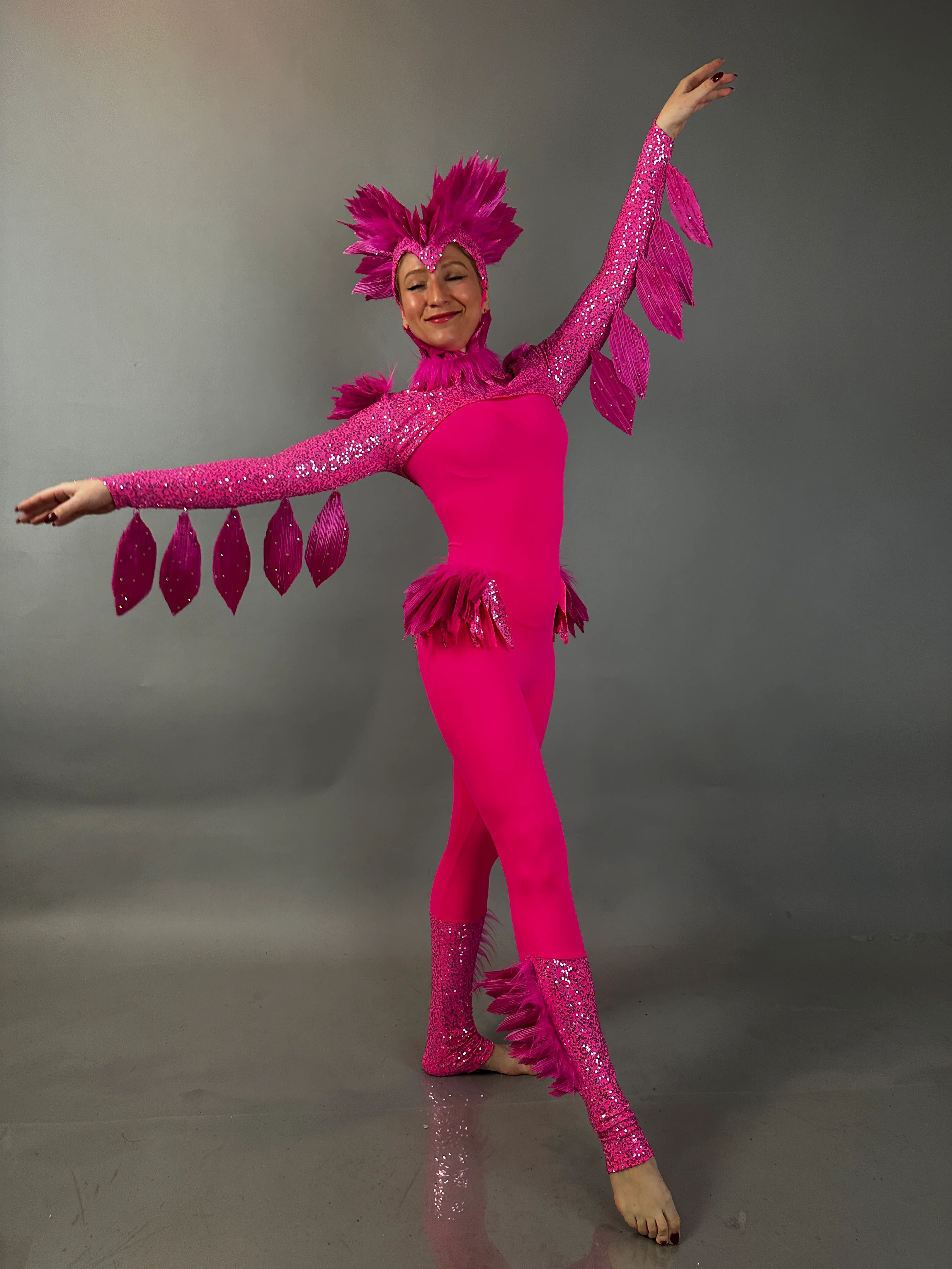 Pink Bird Theatrical Costume, Aerial Gymnastics Catsuit, Dancewear - Image 3