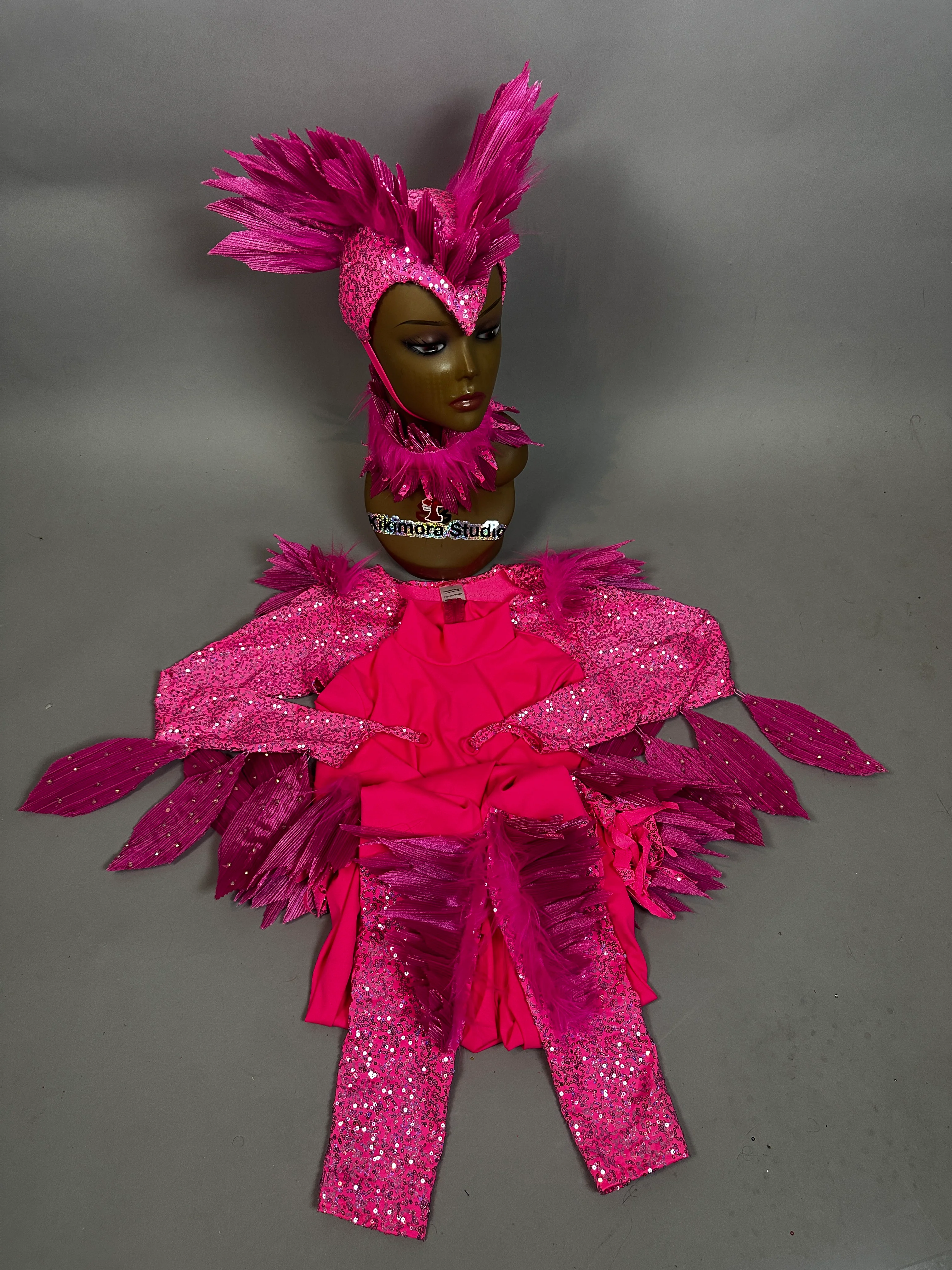 Pink Bird Theatrical Costume, Aerial Gymnastics Catsuit, Dancewear - Image 30
