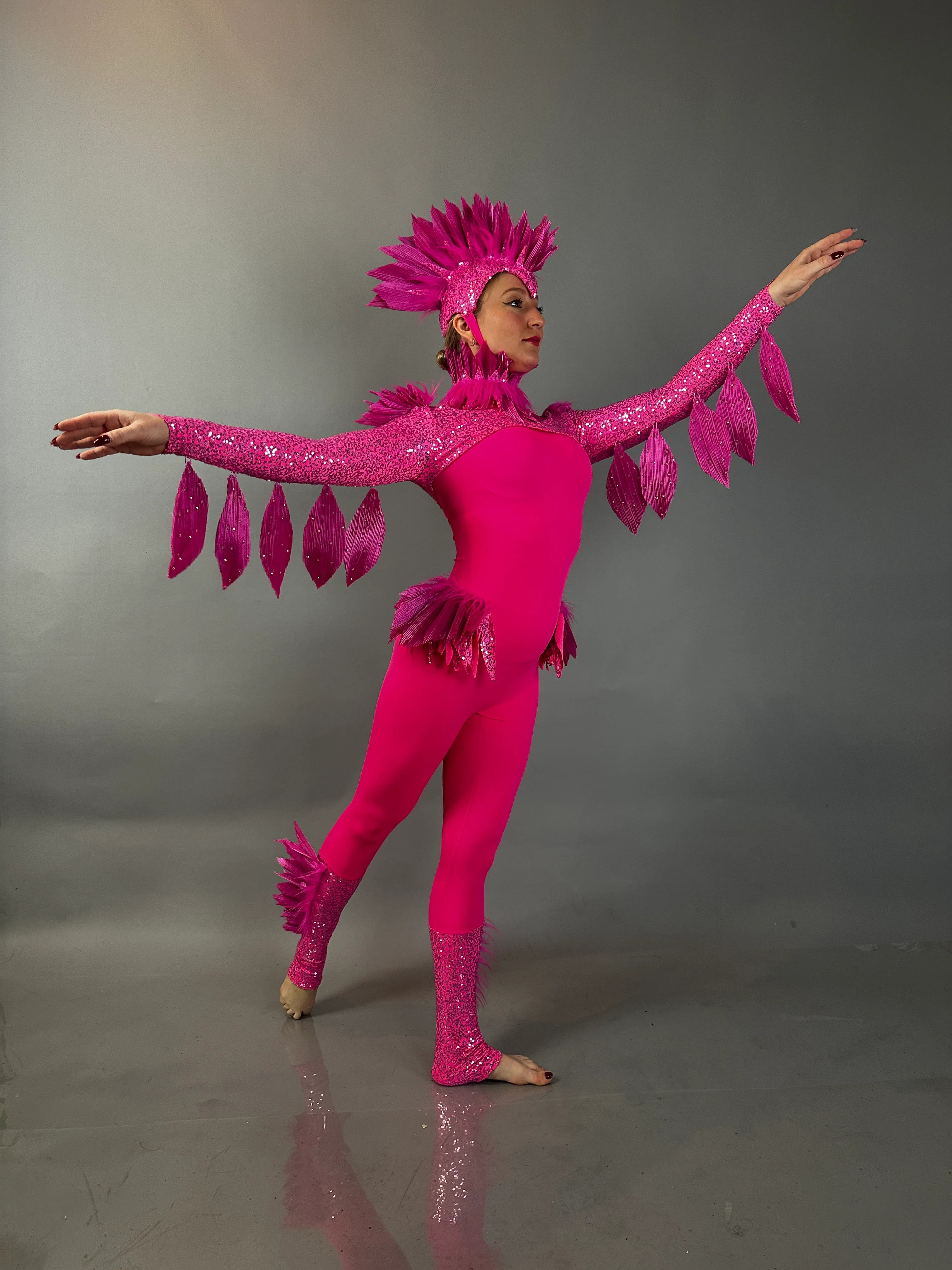 Pink Bird Theatrical Costume, Aerial Gymnastics Catsuit, Dancewear - Image 4