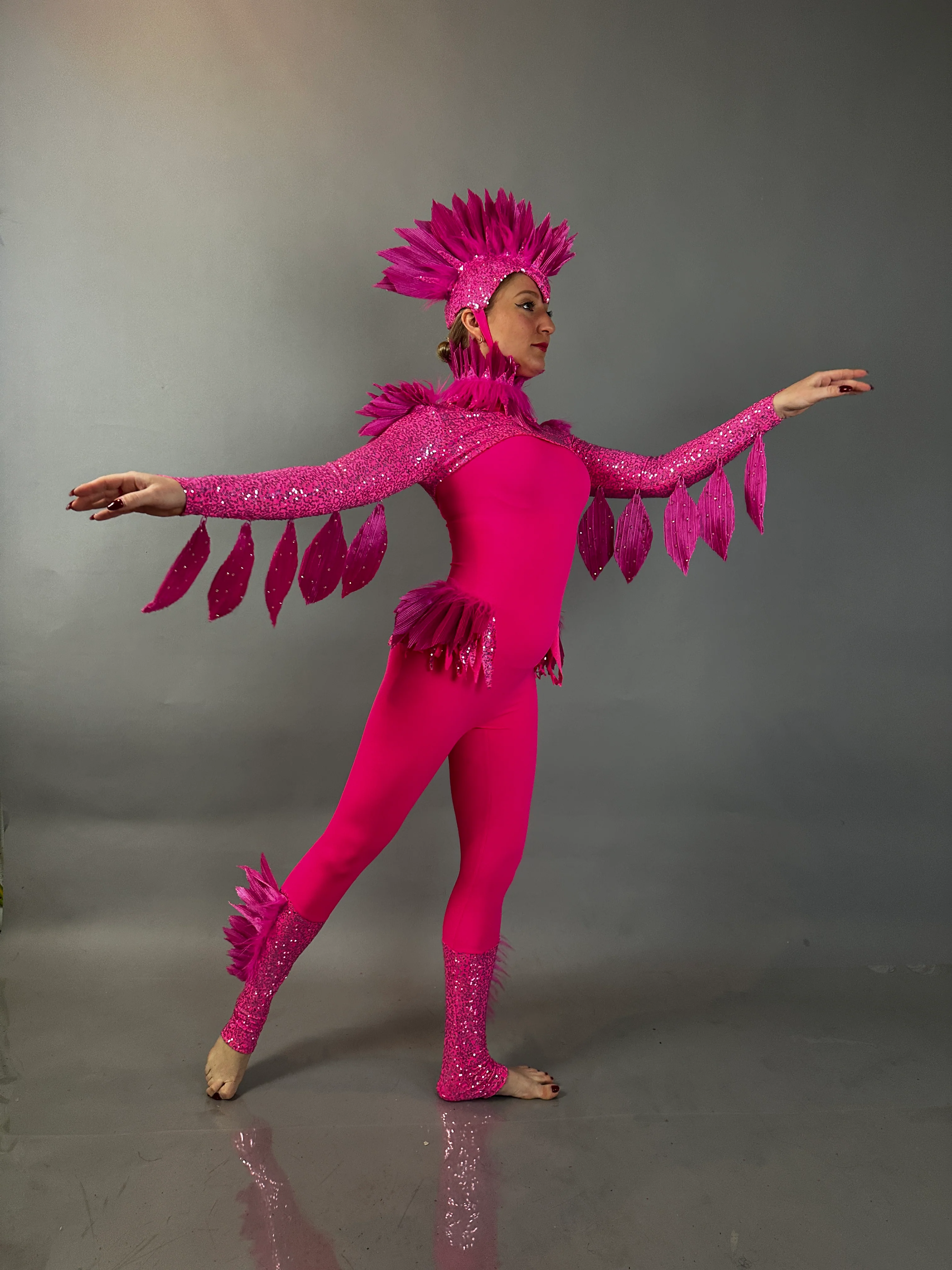 Pink Bird Theatrical Costume, Aerial Gymnastics Catsuit, Dancewear - Image 5
