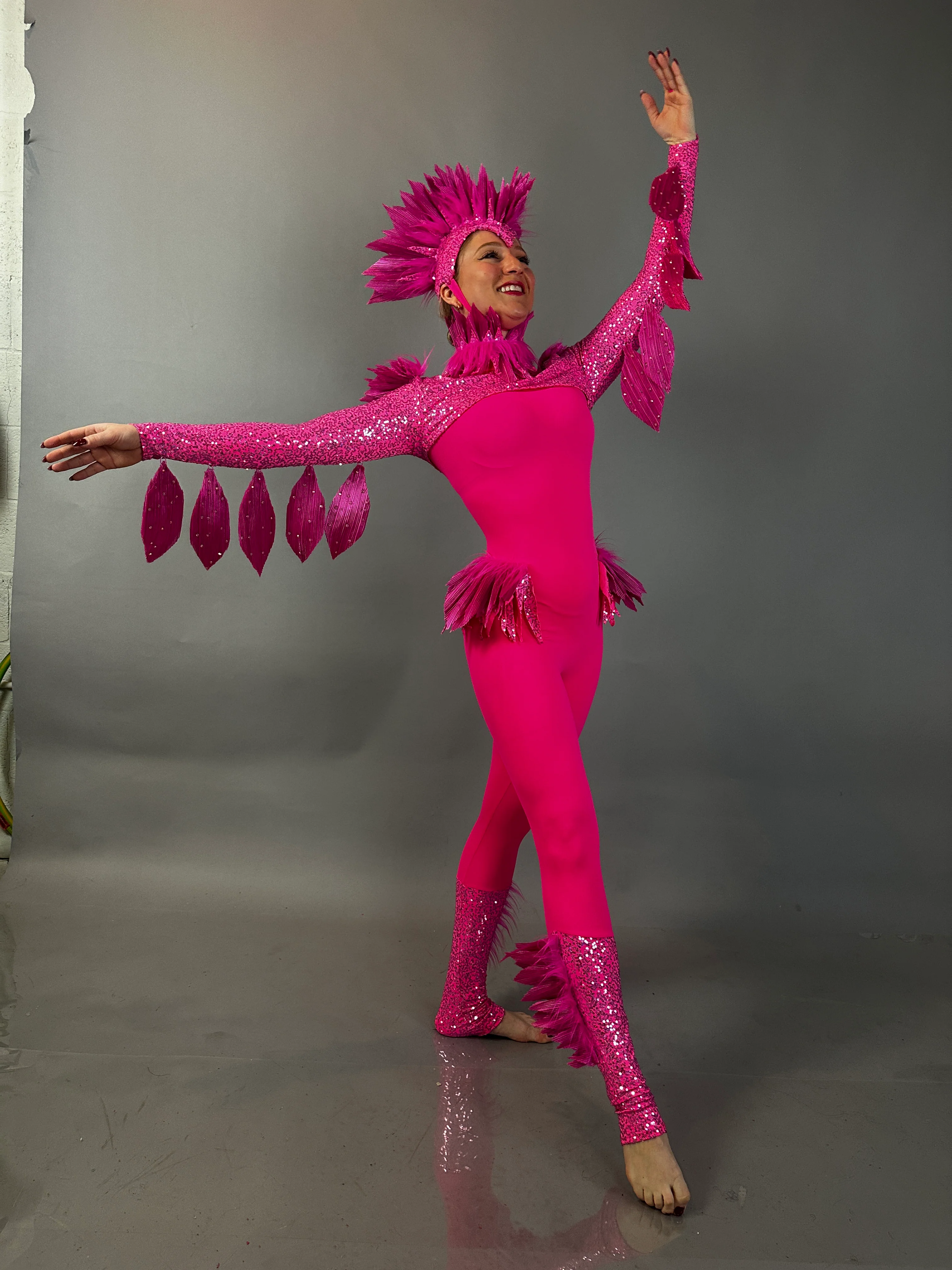 Pink Bird Theatrical Costume, Aerial Gymnastics Catsuit, Dancewear - Image 6