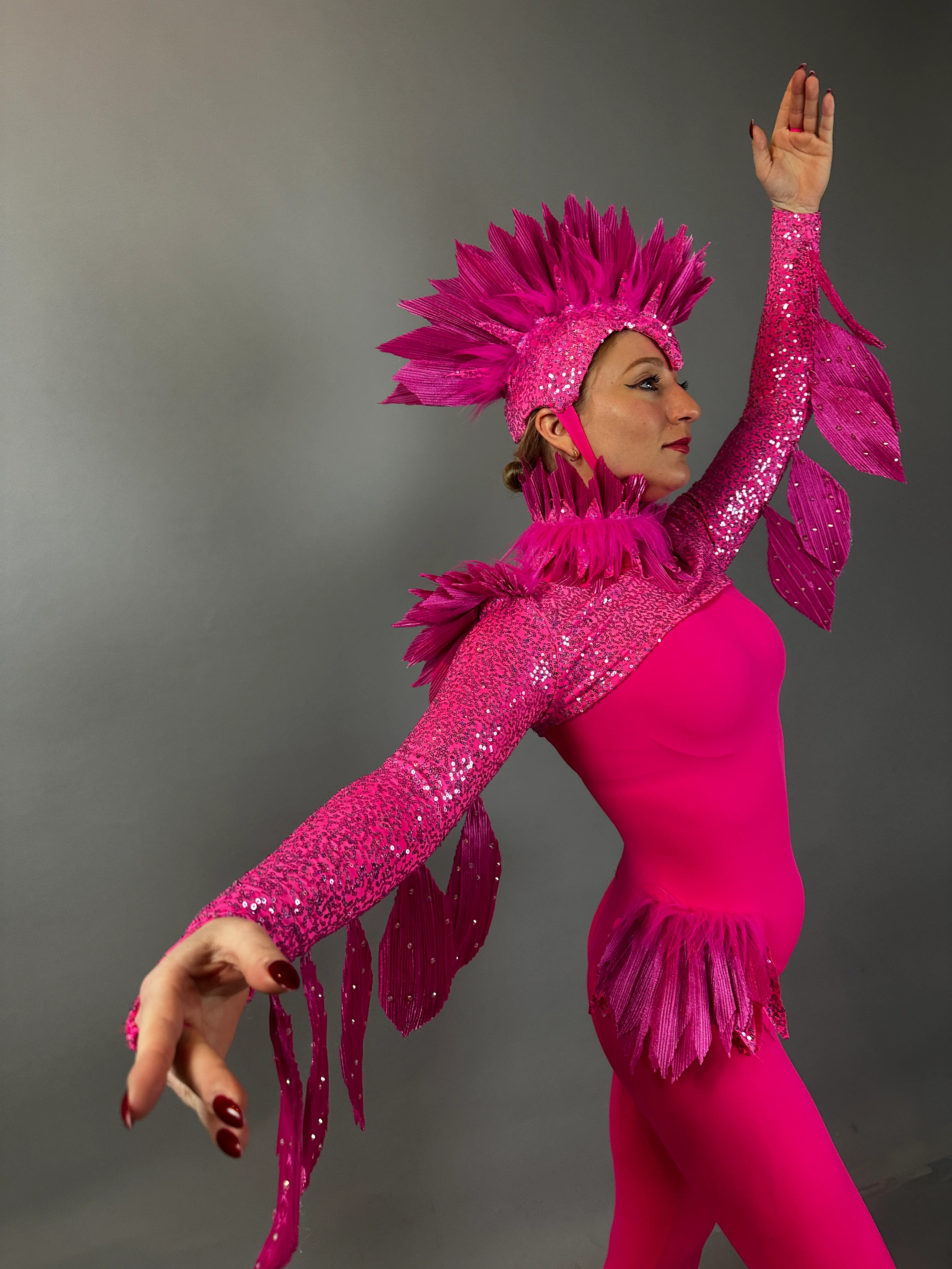 Pink Bird Theatrical Costume, Aerial Gymnastics Catsuit, Dancewear - Image 9