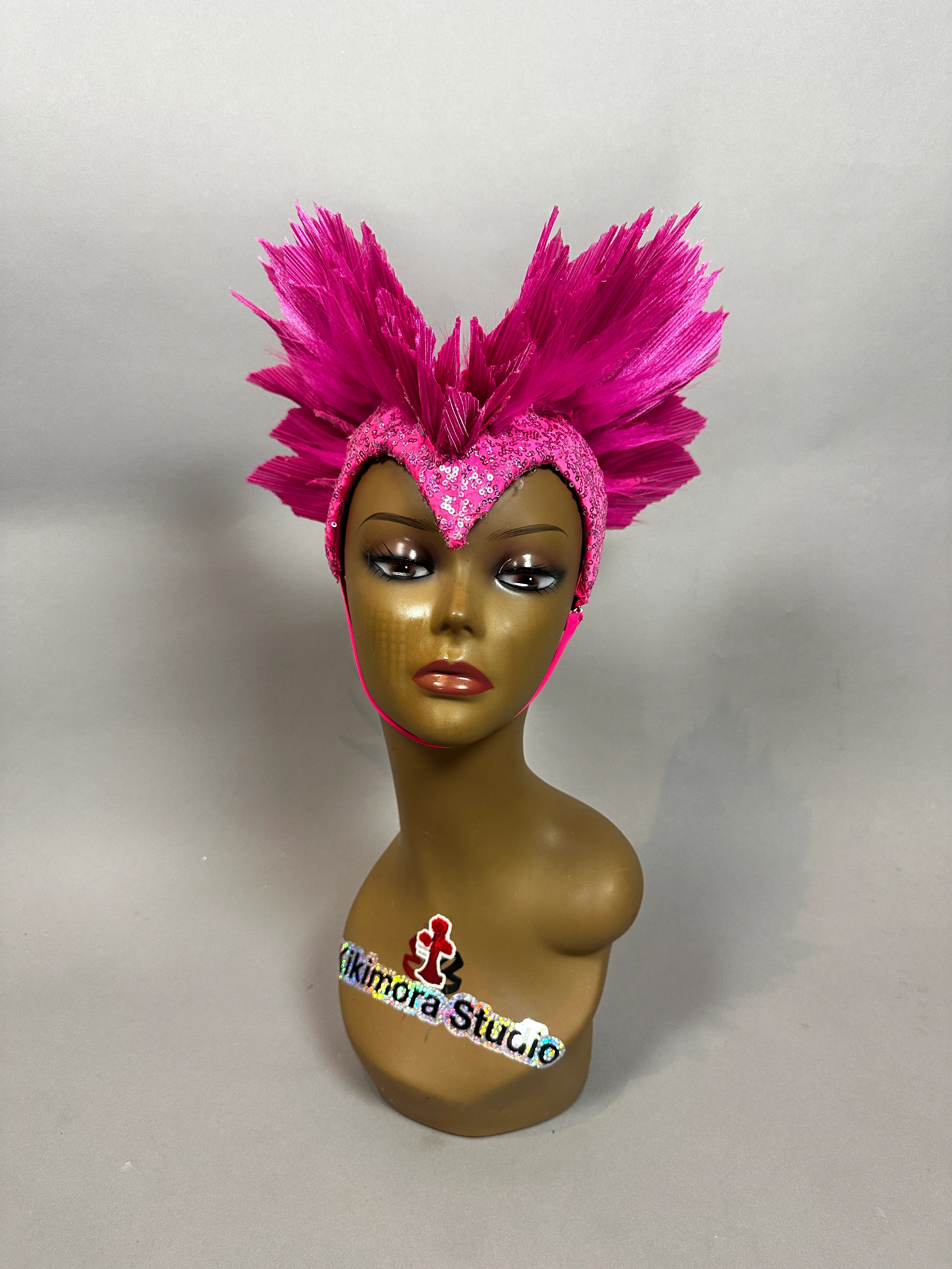 Pink Bird Sequin Headpiece, Theatrical Fairy Hat, Festival Rave Costume Headwear