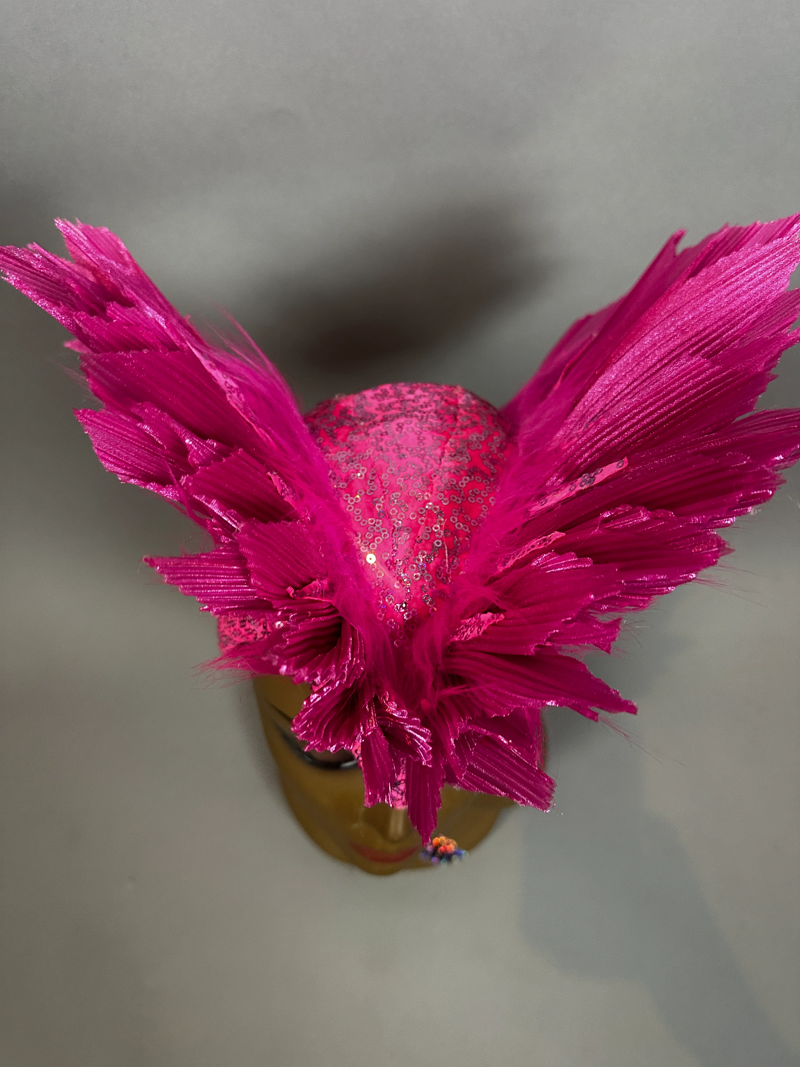 Pink Bird Sequin Headpiece, Theatrical Fairy Hat, Festival Rave Costume Headwear - Image 4