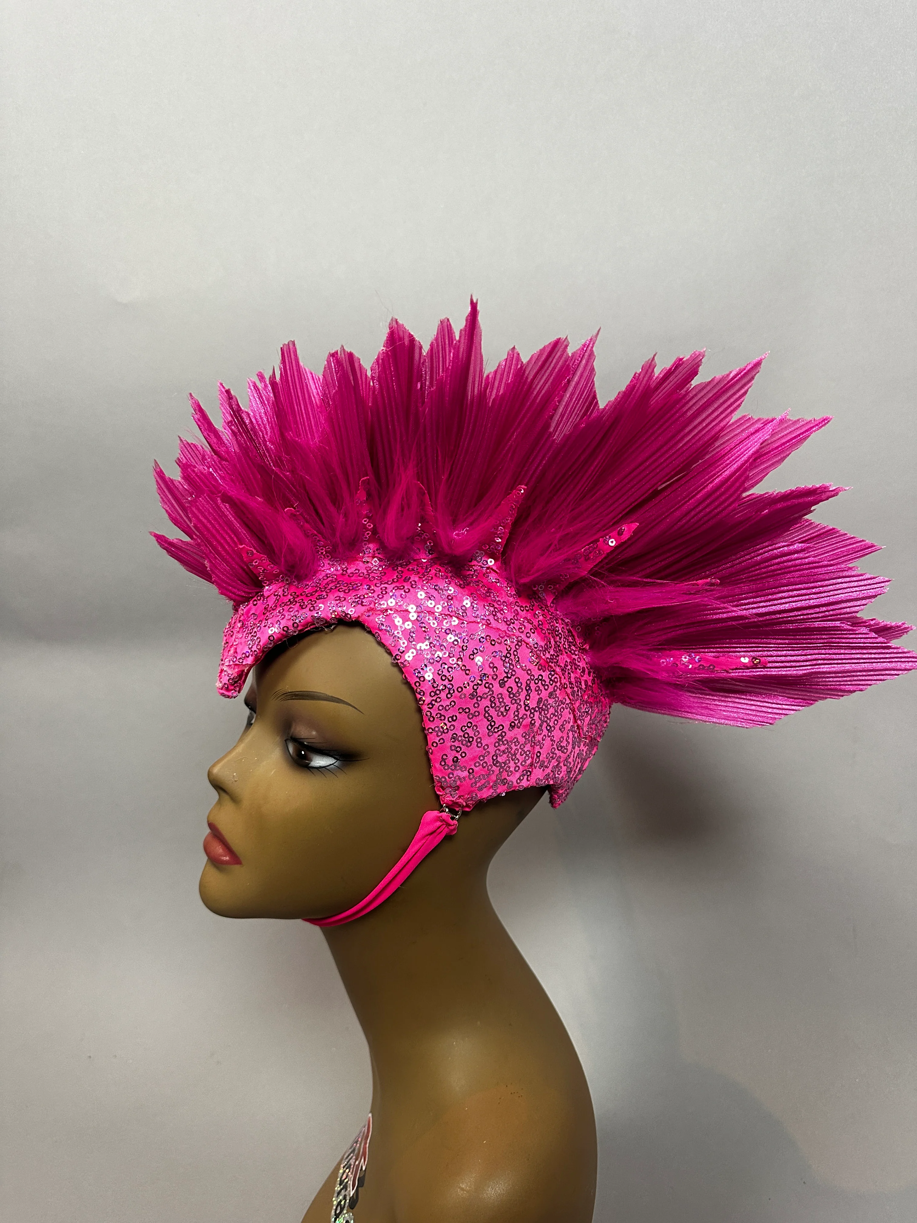 Pink Bird Sequin Headpiece, Theatrical Fairy Hat, Festival Rave Costume Headwear - Image 9