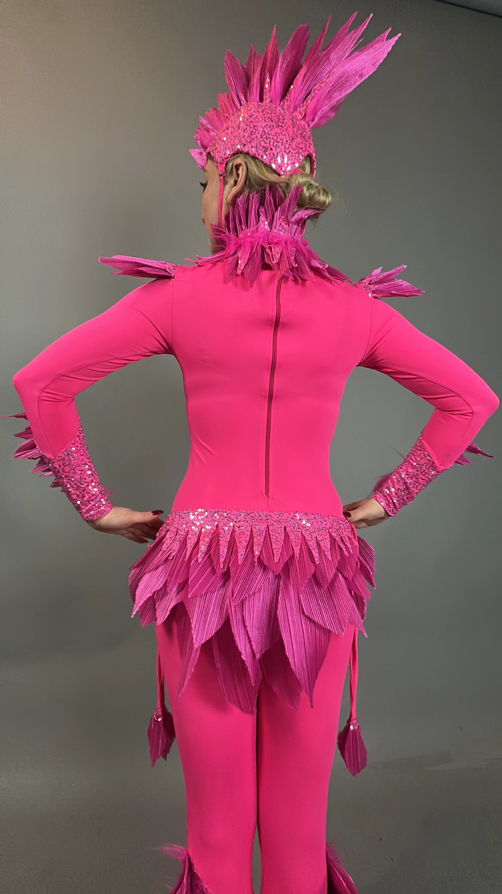 Pink Bird Theatrical Costume, Aerial Gymnastics Catsuit, Dancewear - Image 15