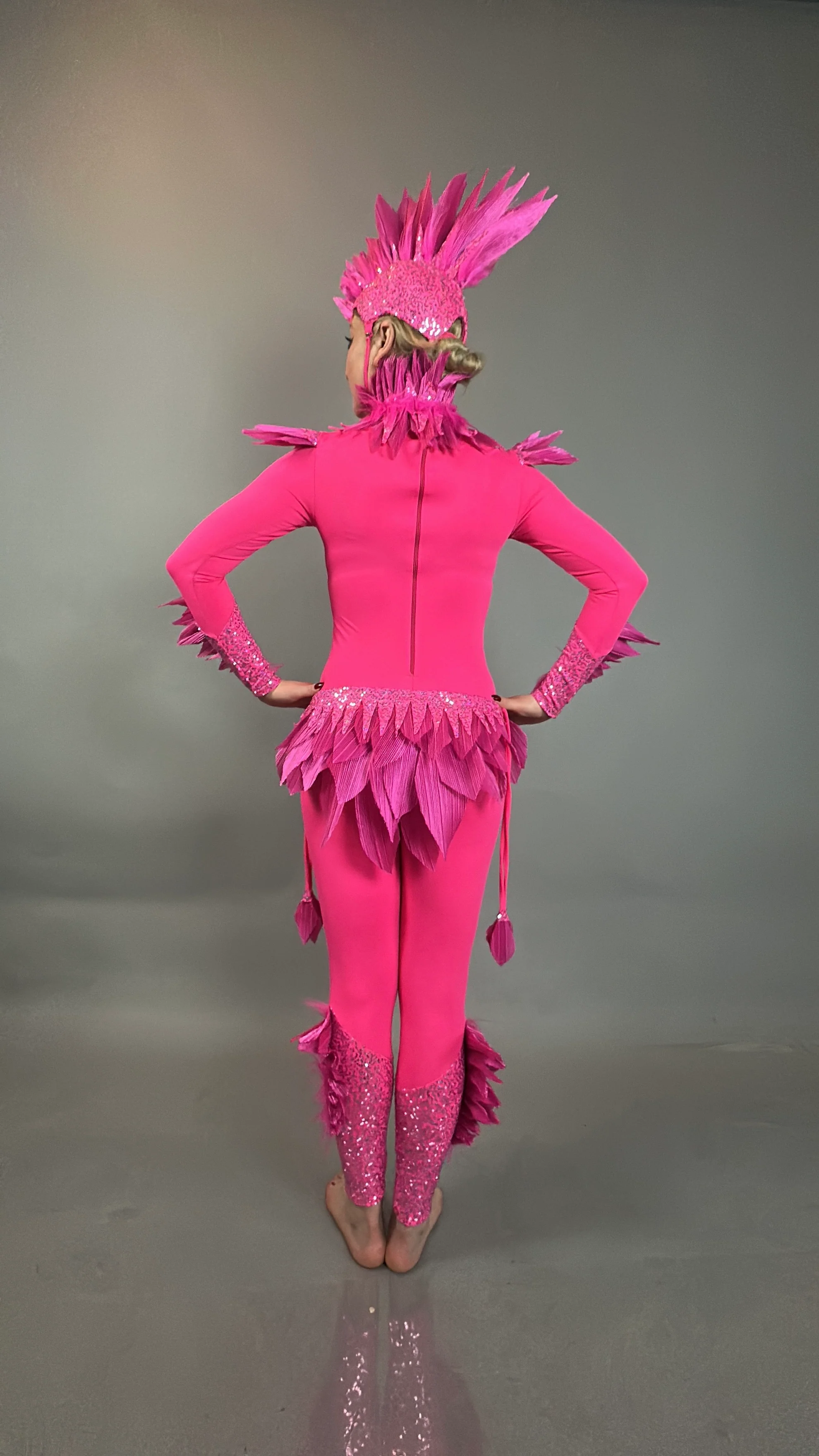 Pink Bird Theatrical Costume, Aerial Gymnastics Catsuit, Dancewear - Image 2