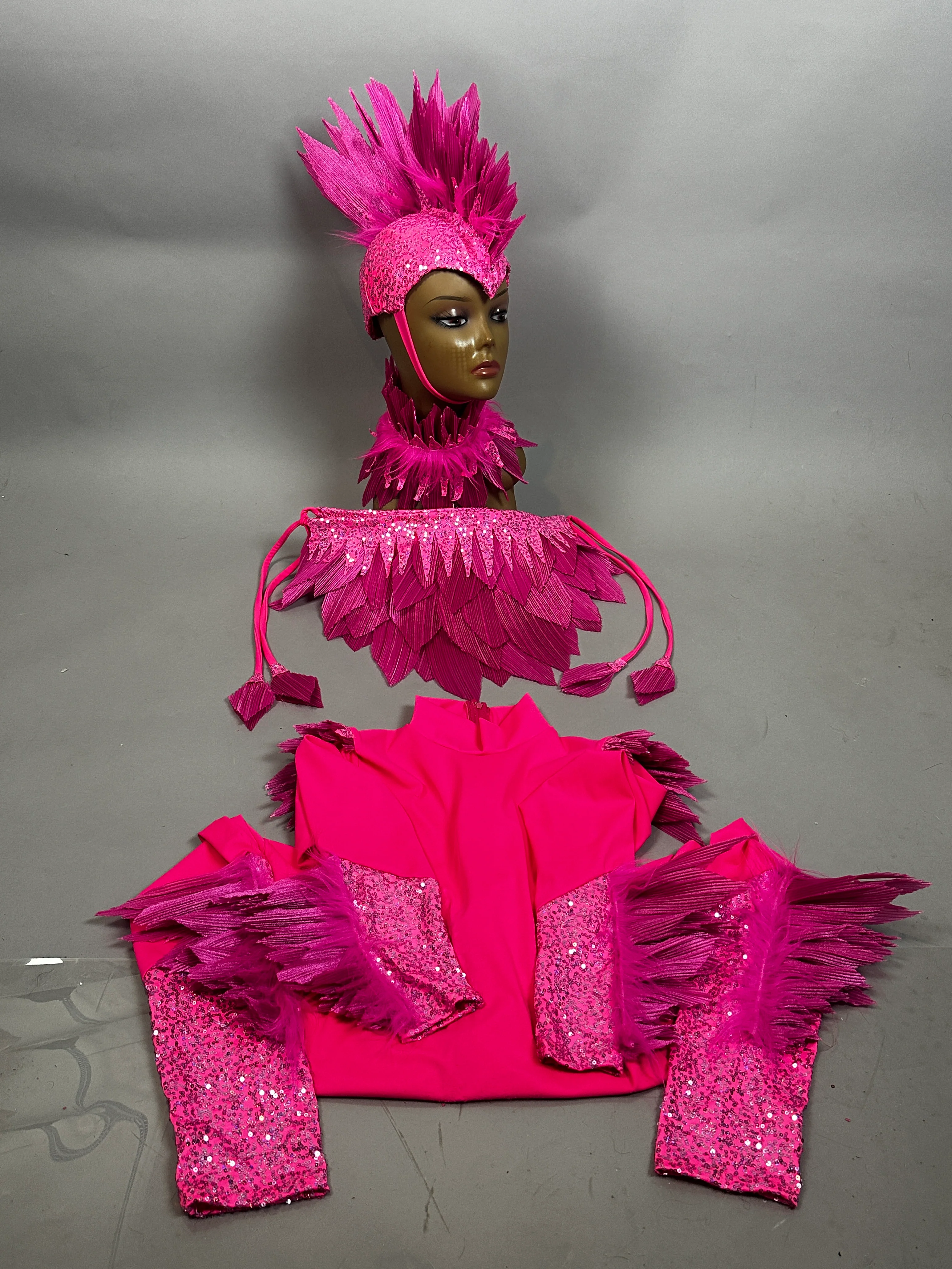 Pink Bird Theatrical Costume, Aerial Gymnastics Catsuit, Dancewear - Image 22