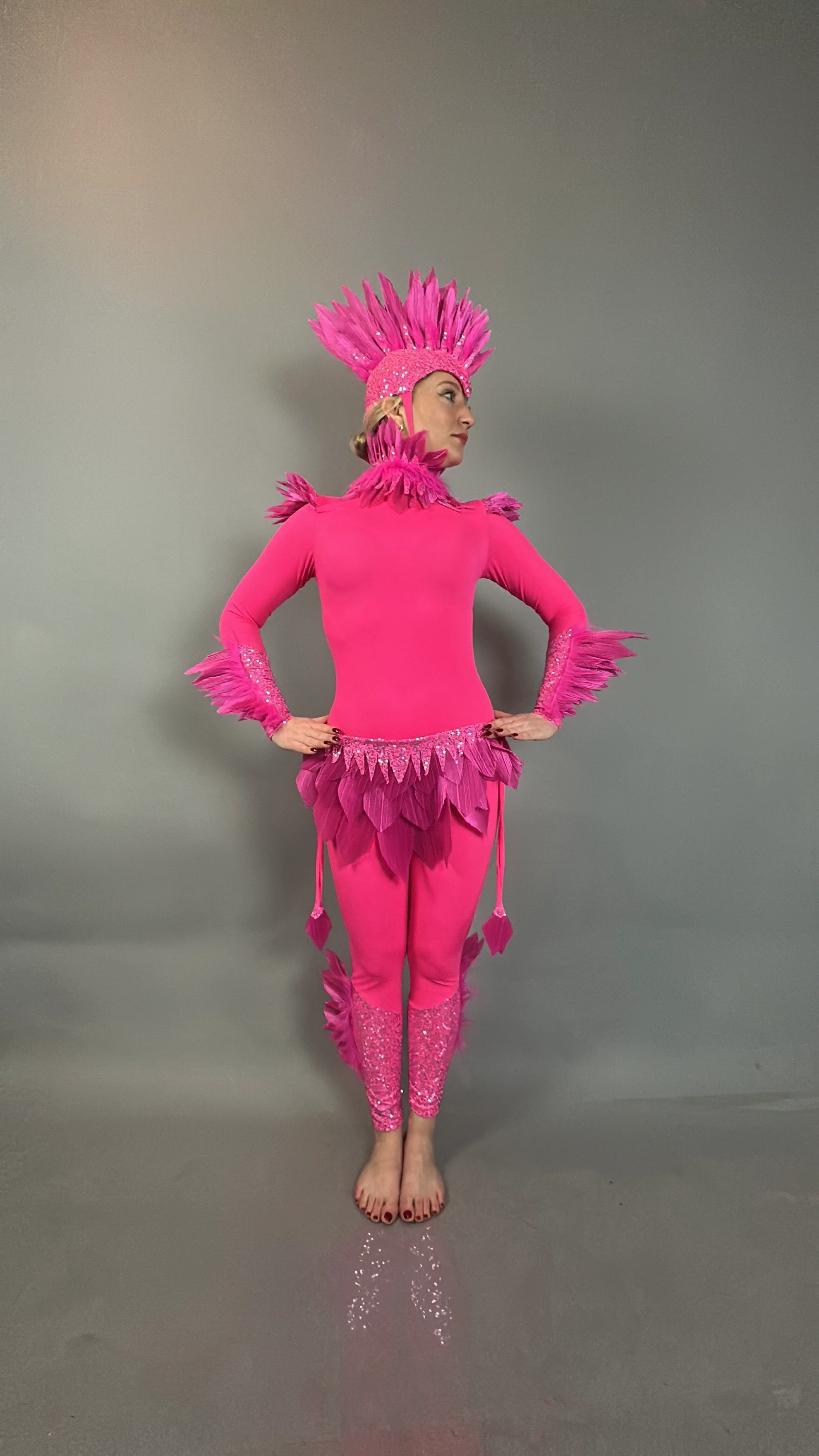Pink Bird Theatrical Costume, Aerial Gymnastics Catsuit, Dancewear - Image 3