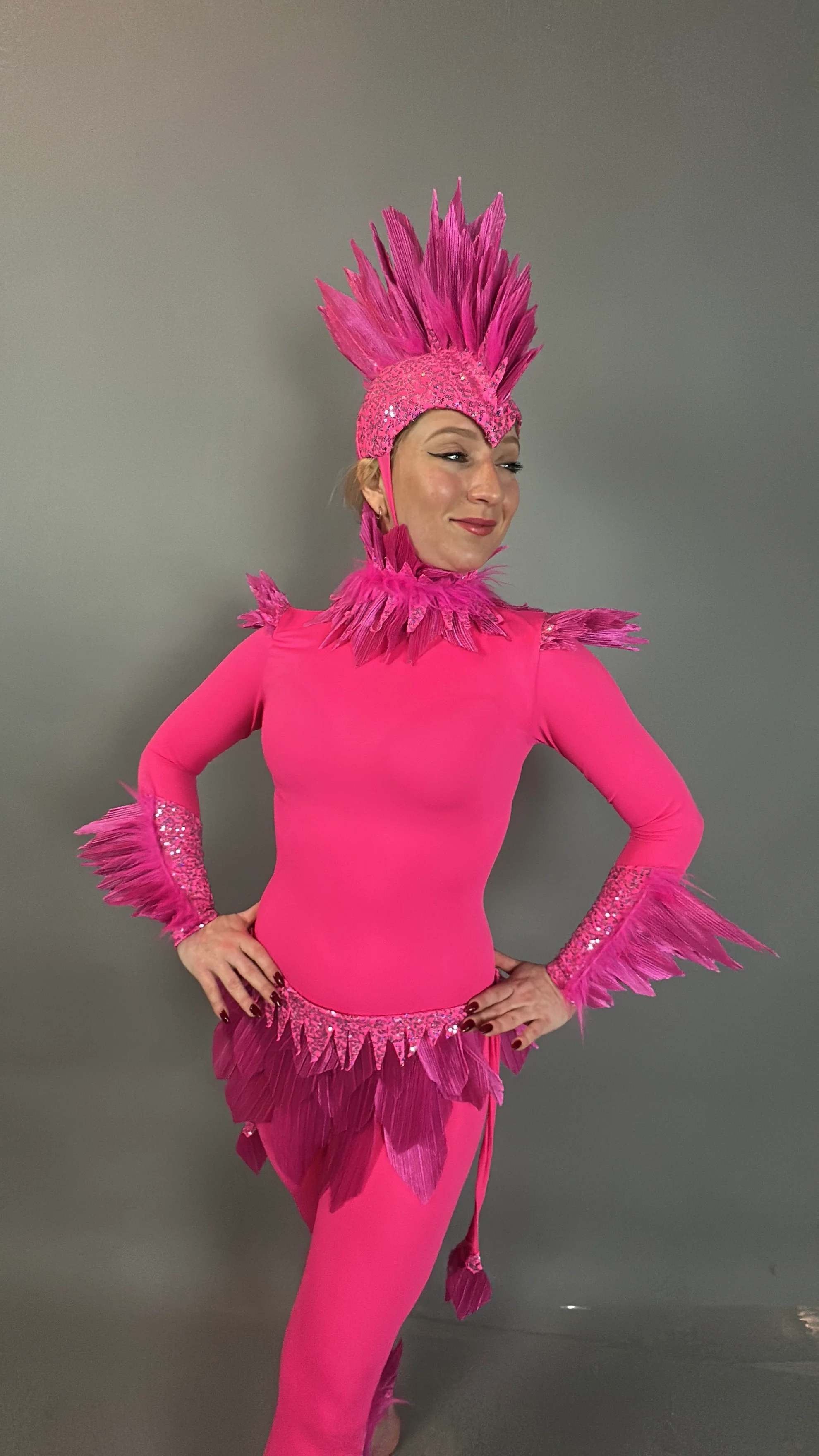 Pink Bird Theatrical Costume, Aerial Gymnastics Catsuit, Dancewear - Image 4