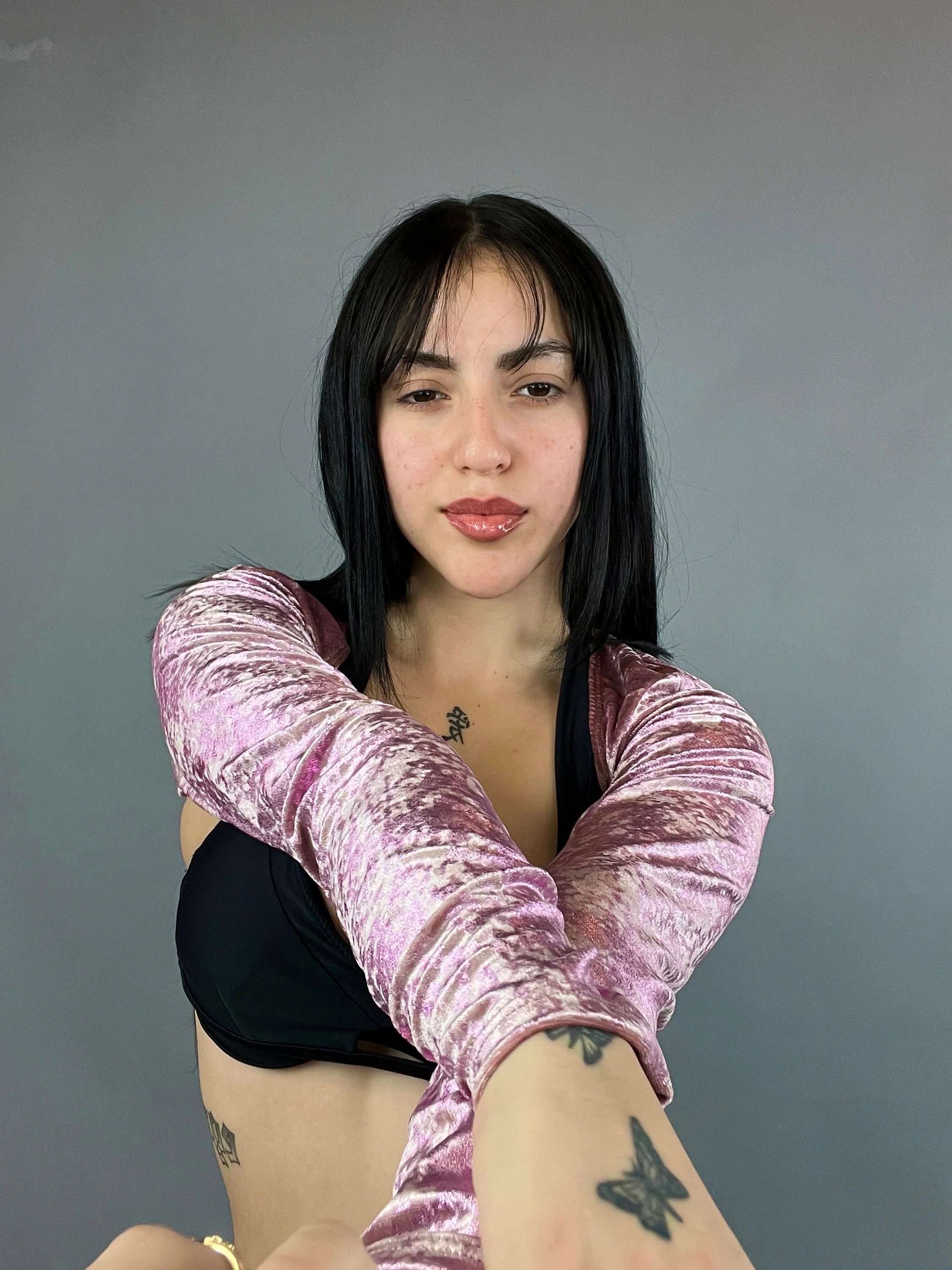 Pink Velvet Shrug, Upcycled Spandex Bolero, Crushed Velvet Arm Sleeves, Festival Fashion Top, Rave Outfit, Custom Crop Top, Soft Fabric - Image 5